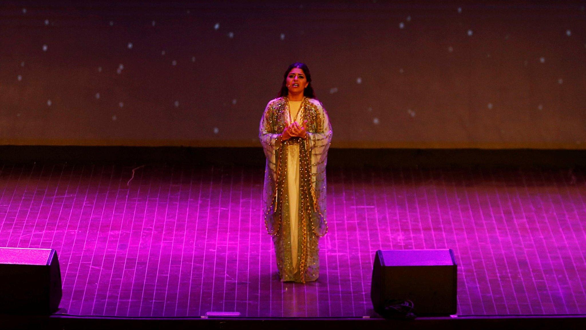 A woman participates in an opera performance at a university in Riyadh, Saudi Arabia February 24, 2018.