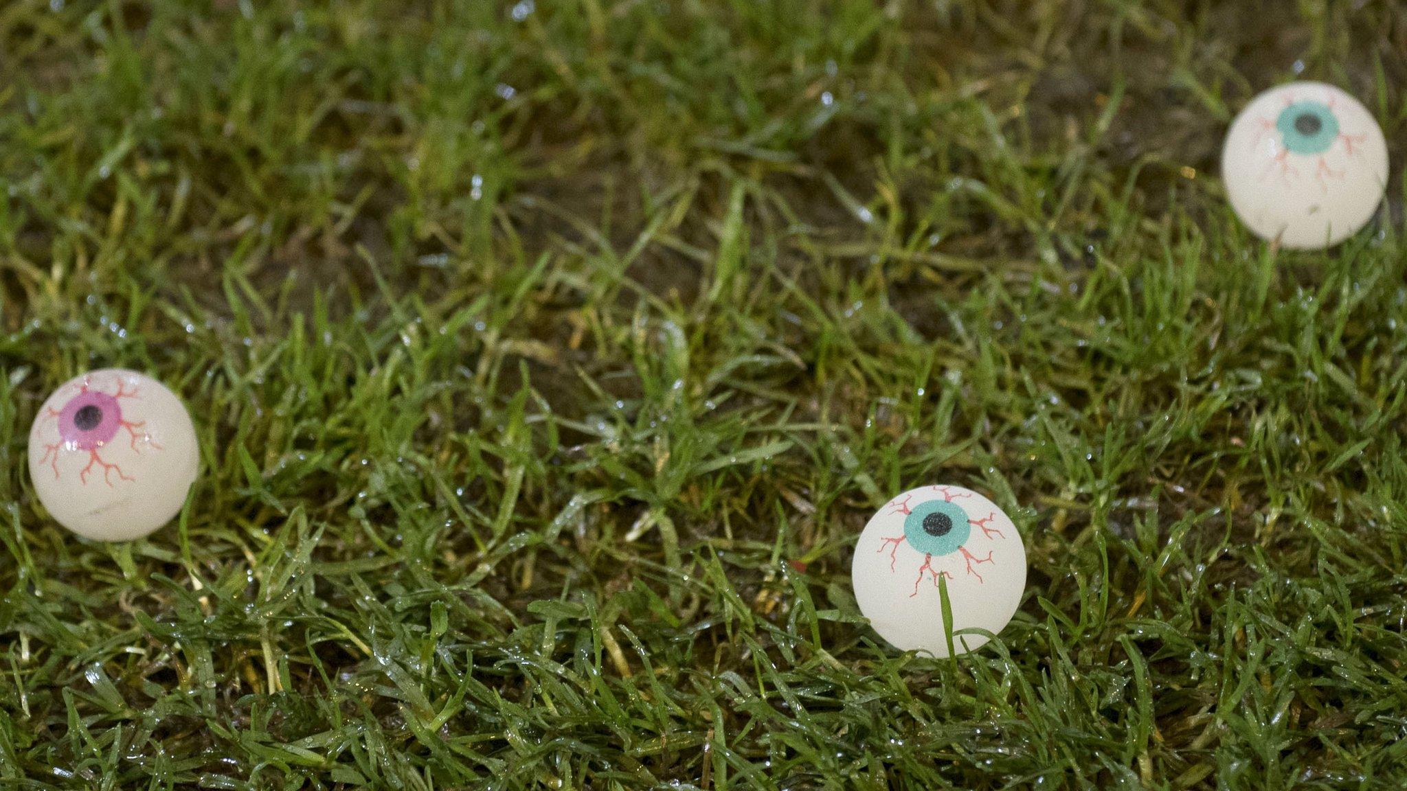 Fake eyeballs on the East End Park pitch