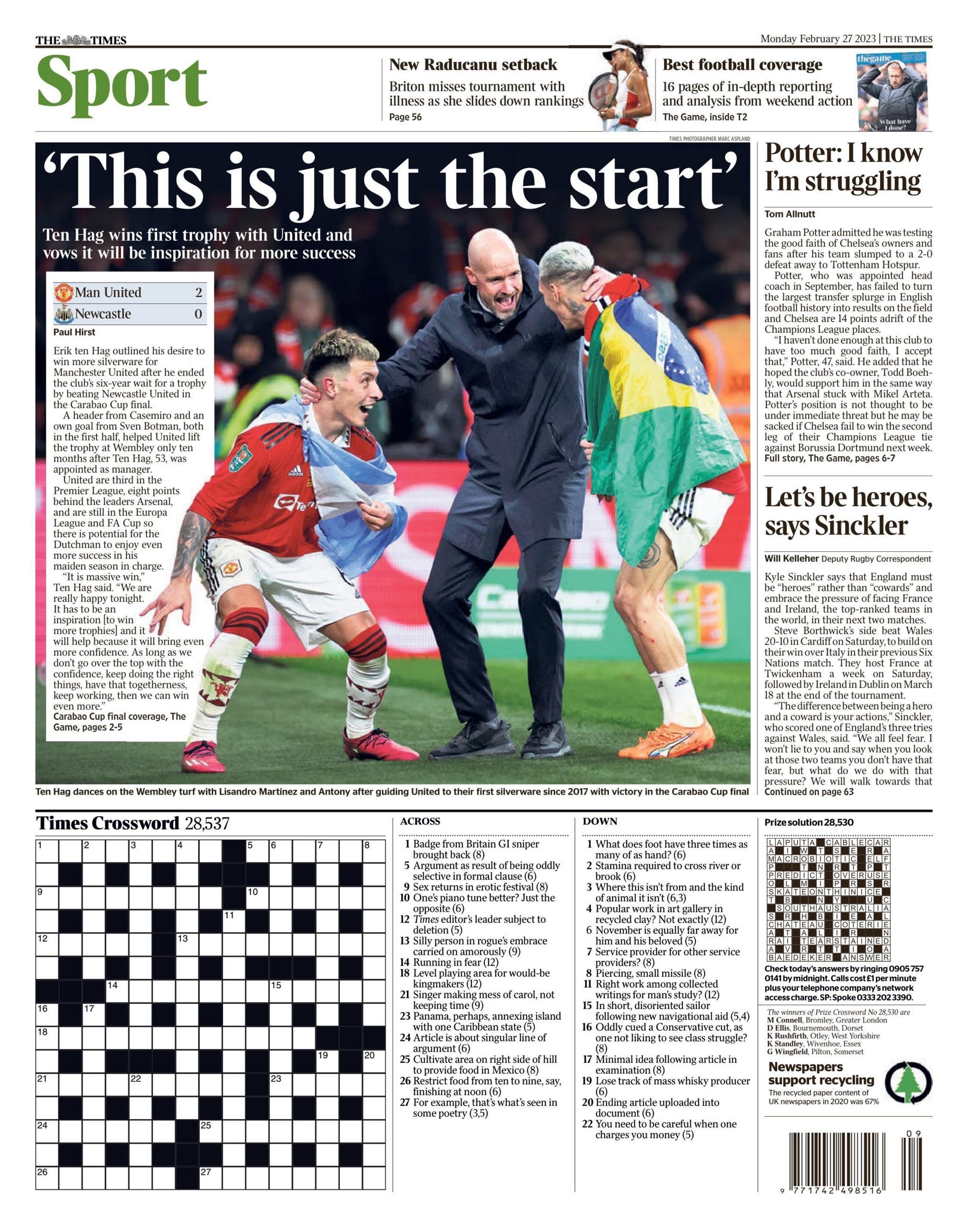 Times back page - Monday 27 February