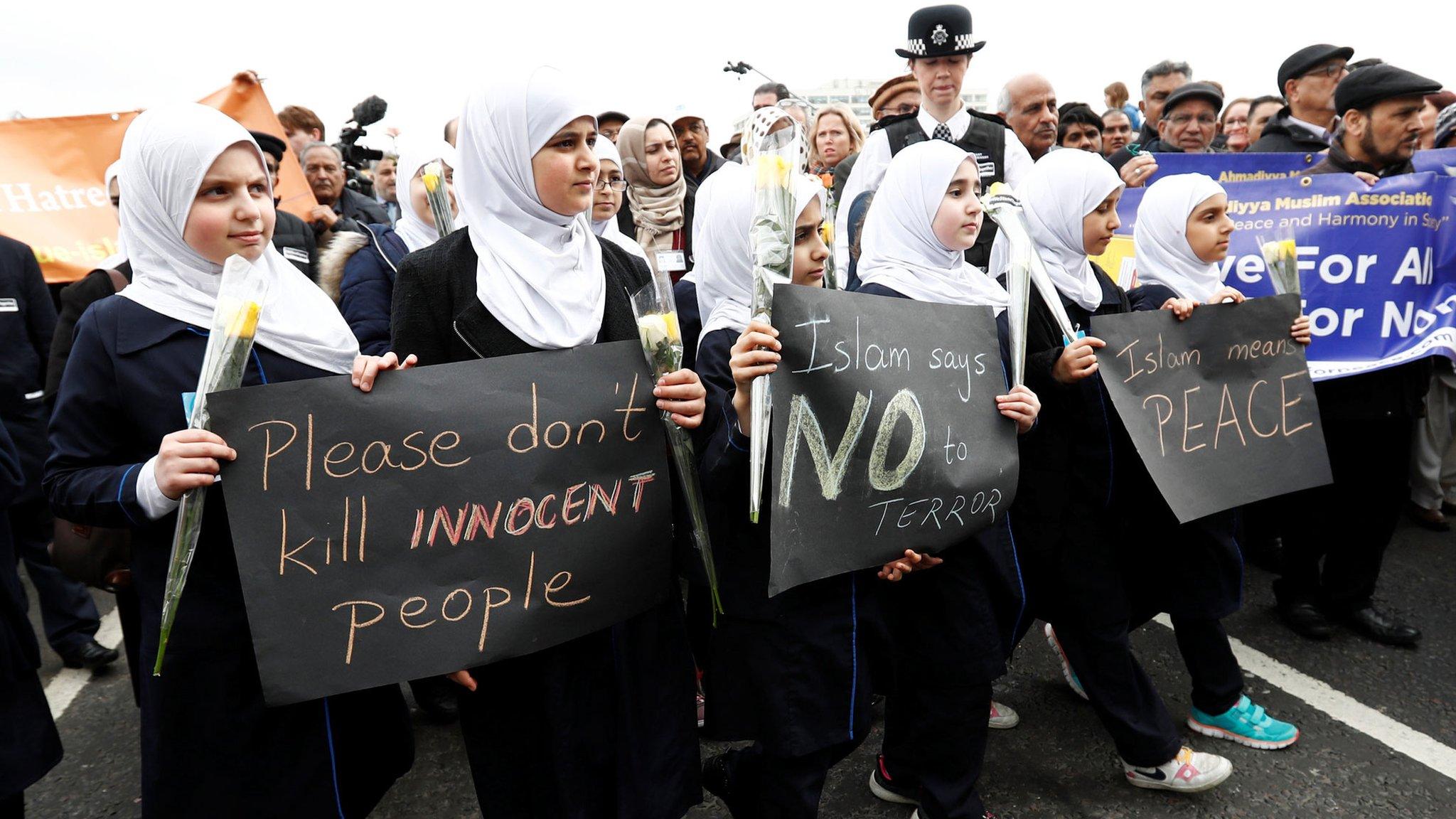 Girls join the crowds on Westminster Bridge