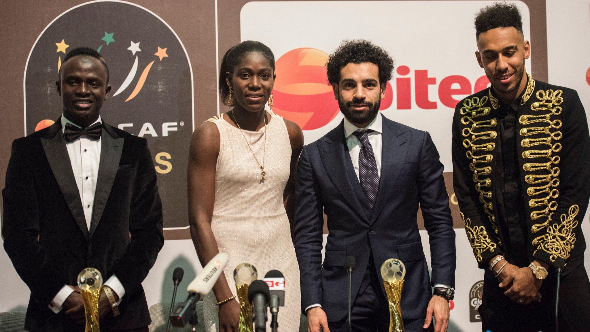 Asisat Oshoala with Sadio Mane, Mohamed Salah and Pierre-Emerick Aubameyang