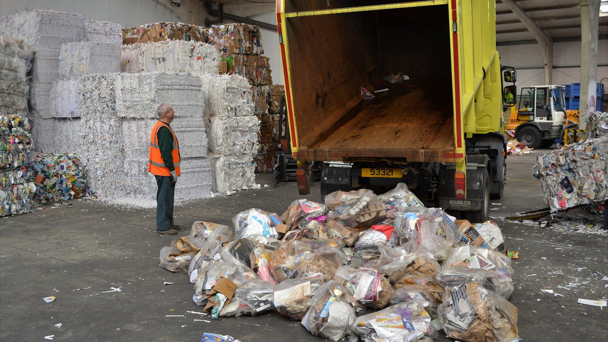 Guernsey kerbside recycling being delivered for sorting and baling