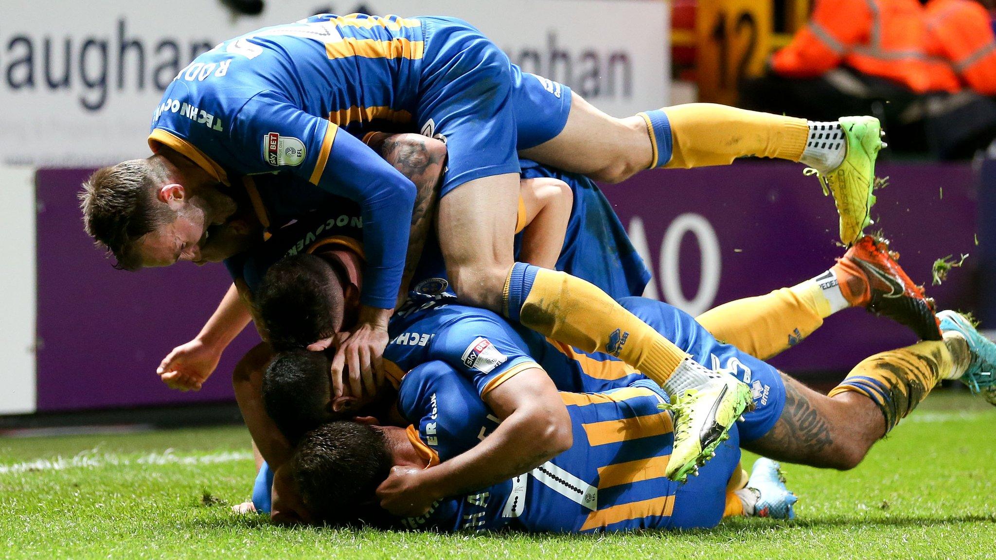 Shrewsbury celebrate Jon Nolan's goal