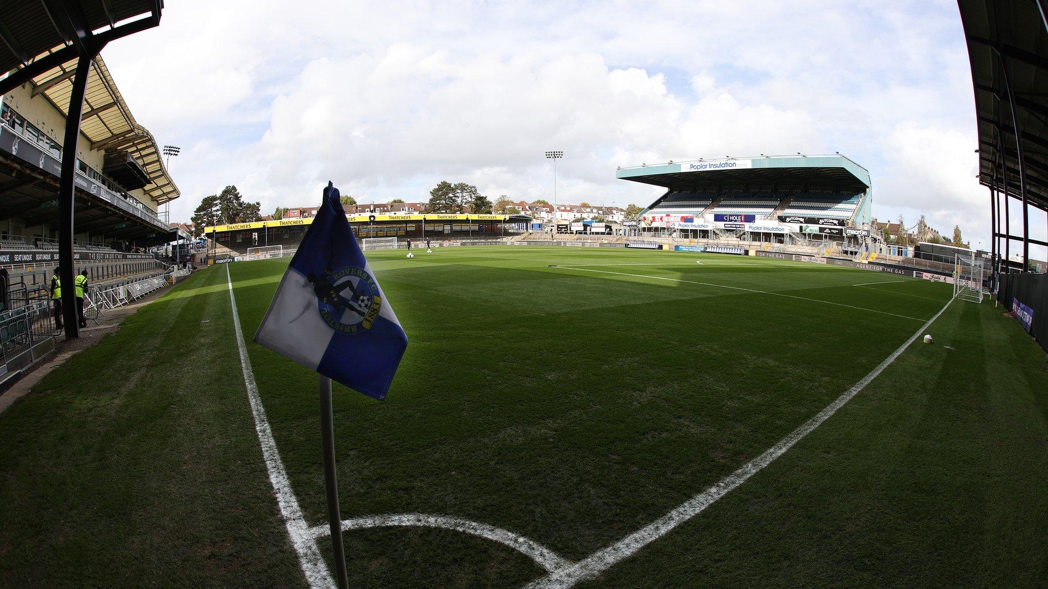 Bristol Rovers' Memorial Stadium as seen from the corner flag