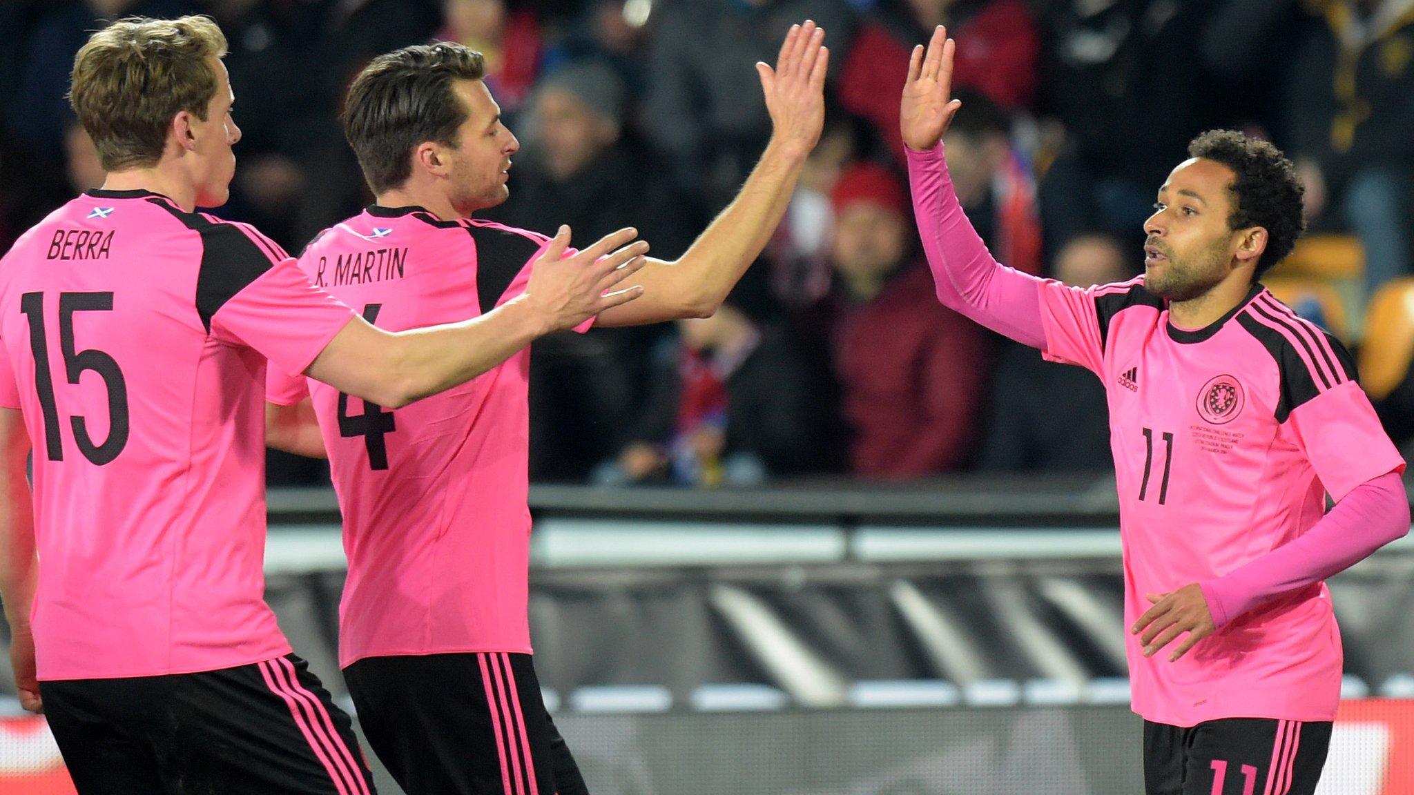 Scotland celebrate Ikechi Anya's goal