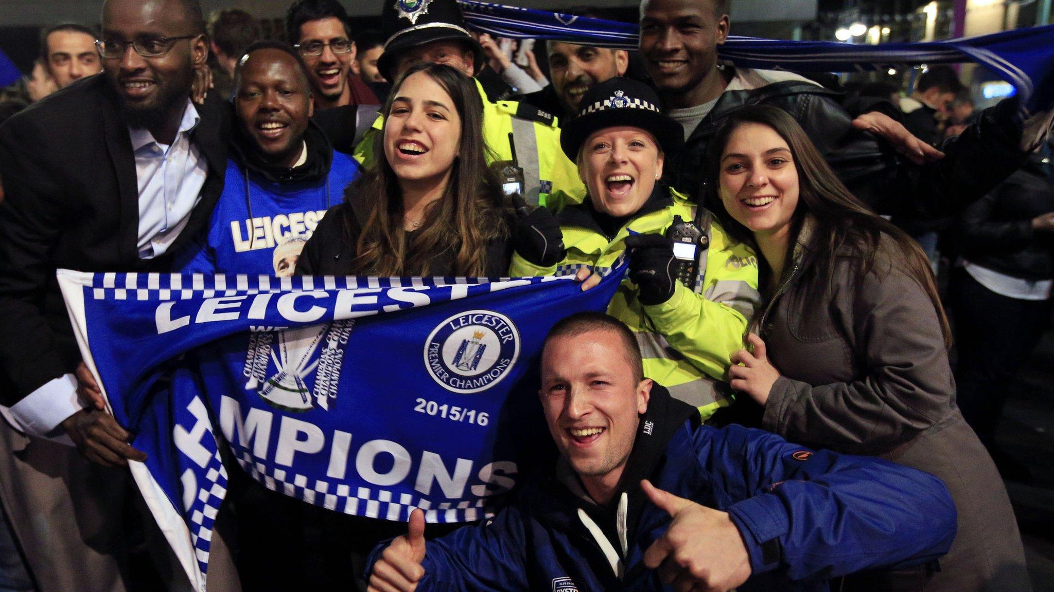 Leicester fans celebrate