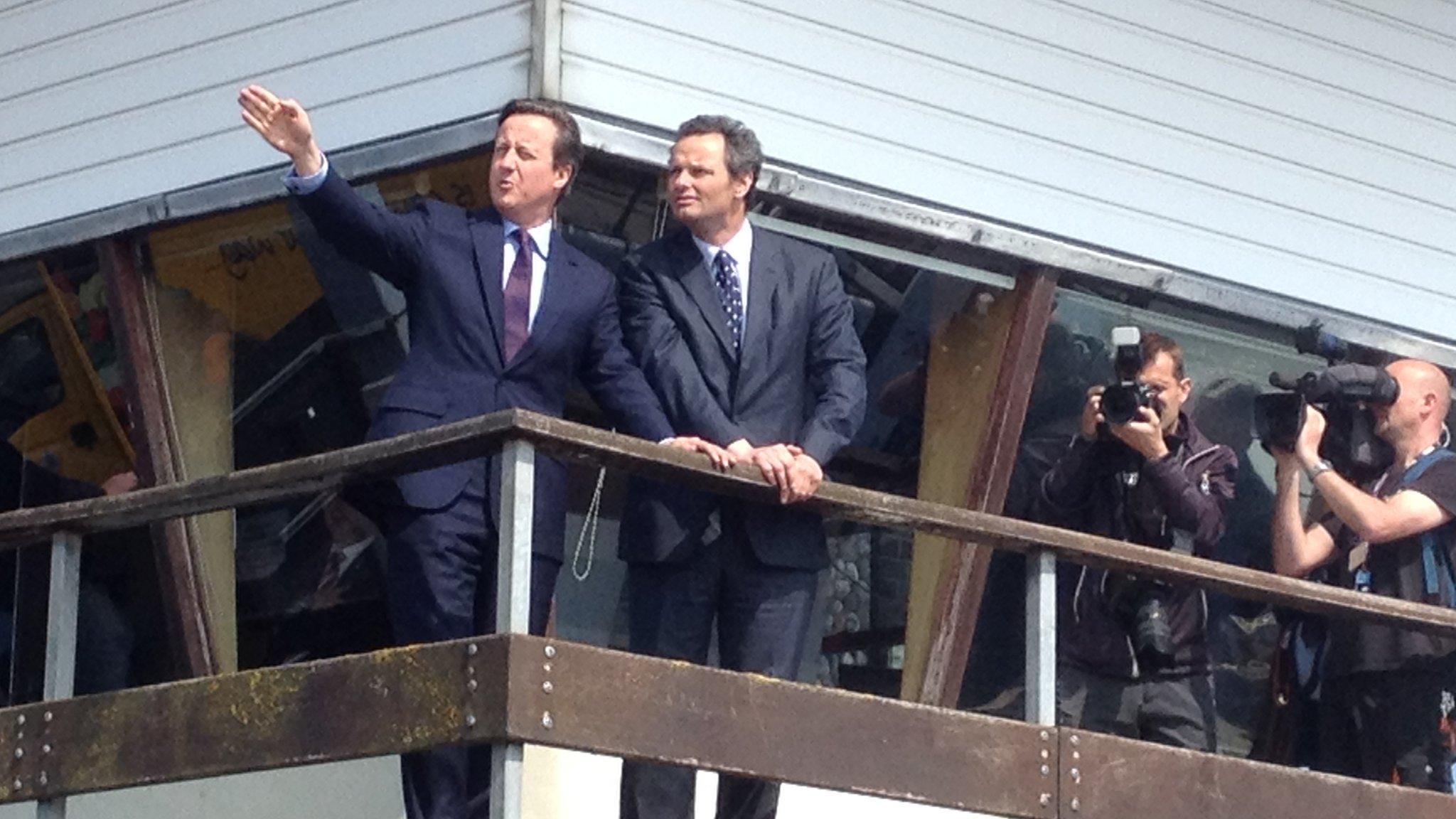 David Cameron (left) and Peter Aldous in Lowestoft