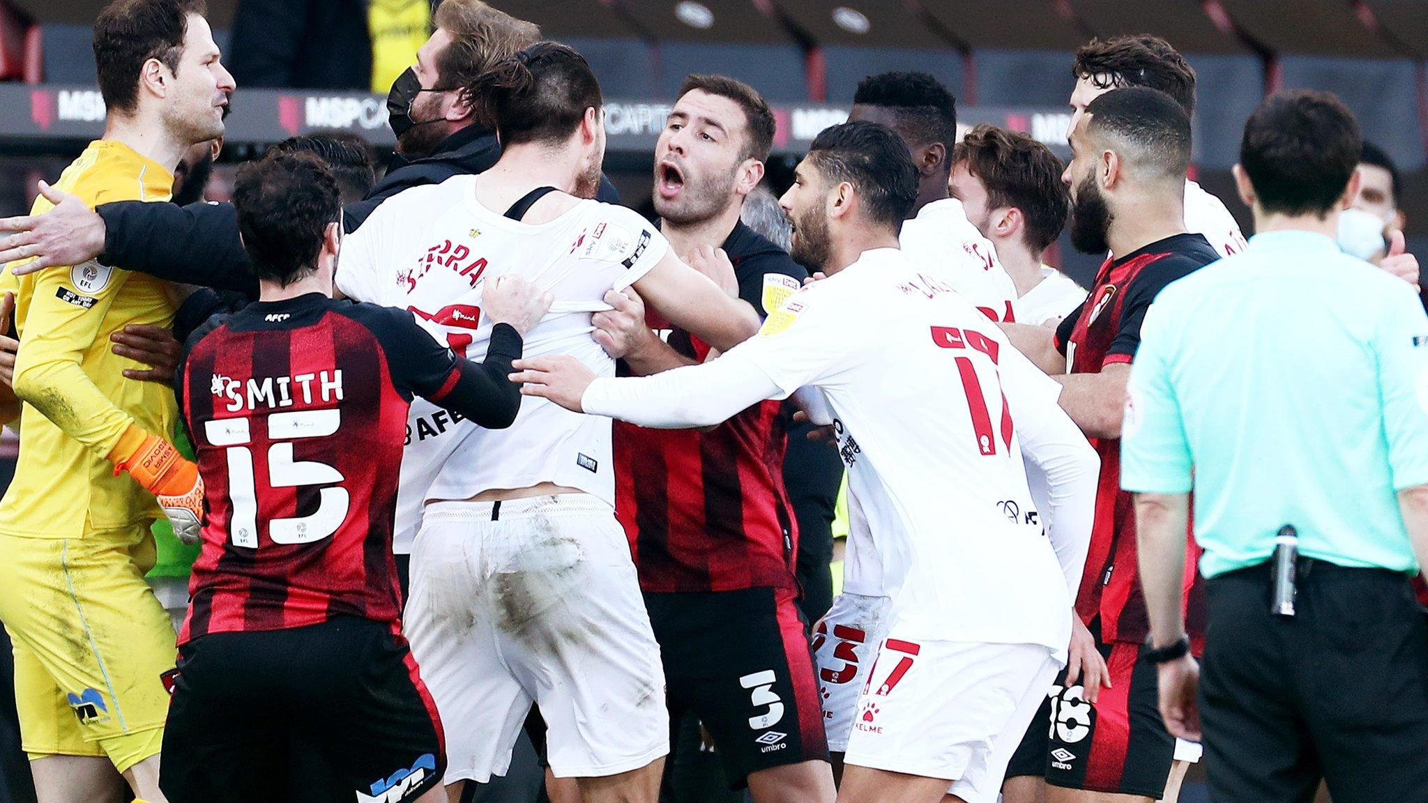 Bournemouth and Watford players clash