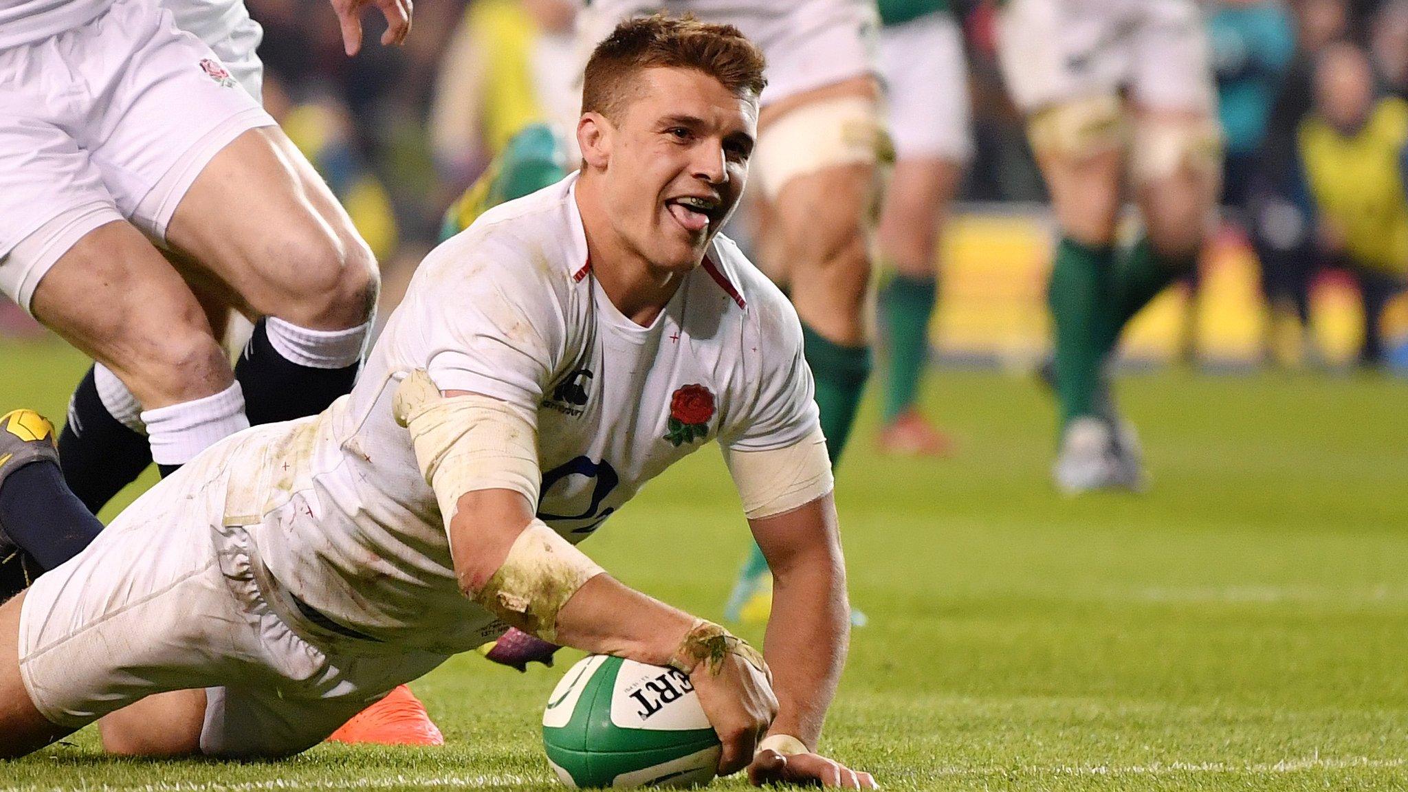 Henry Slade scores for England