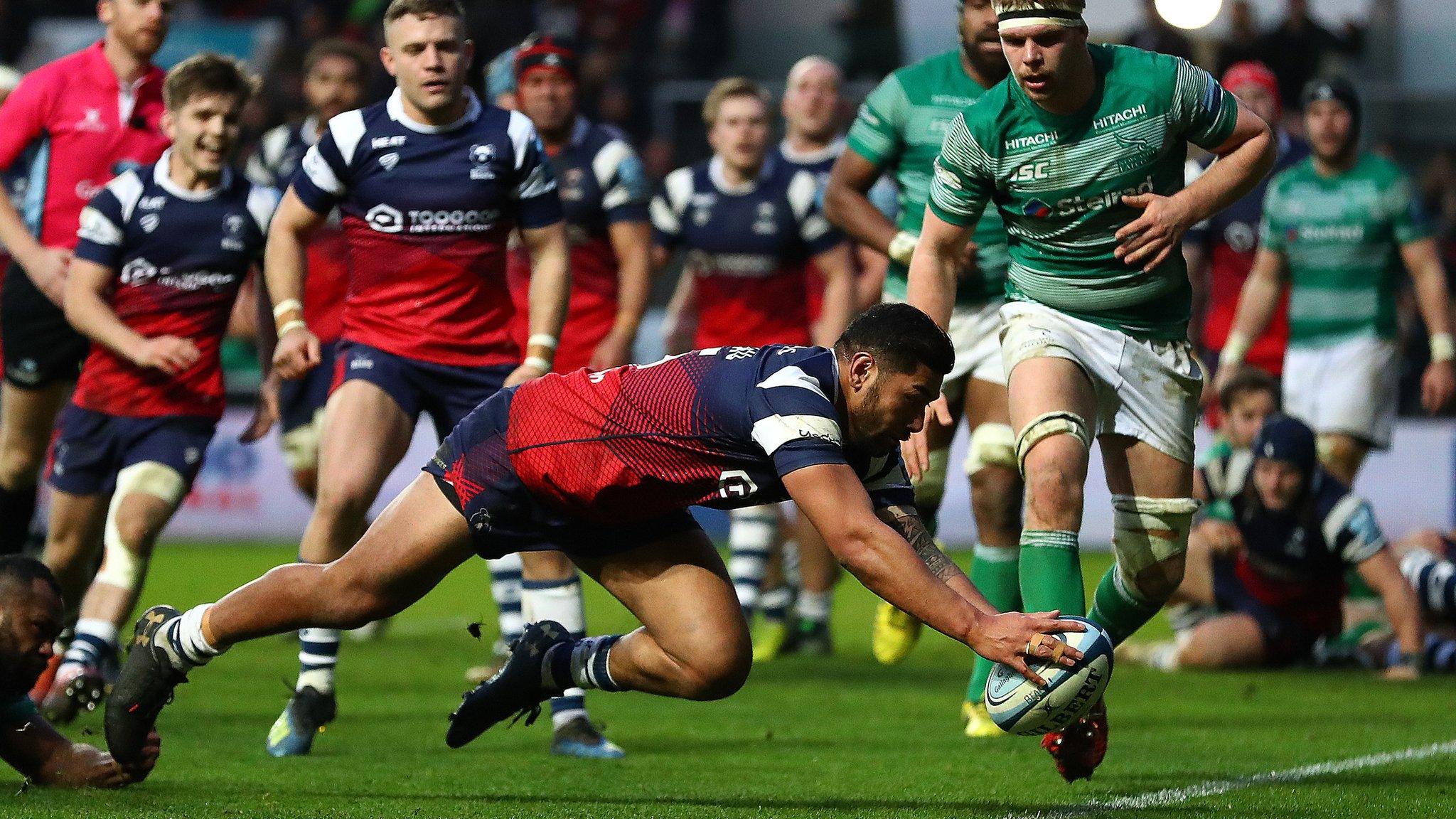 Charles Piutau scores a try for Bristol v Newcastle