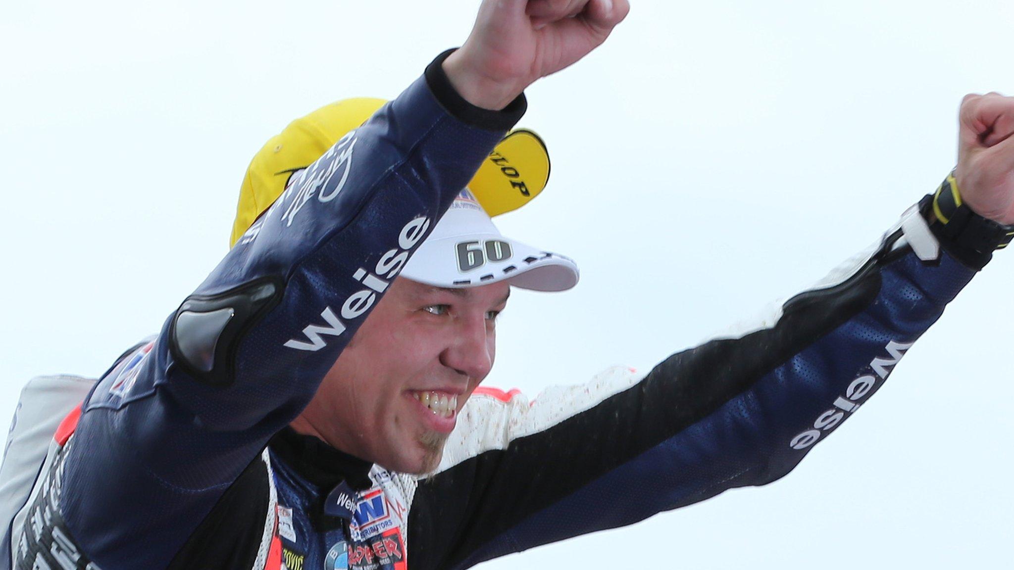 Peter Hickman celebrates his Senior race victory