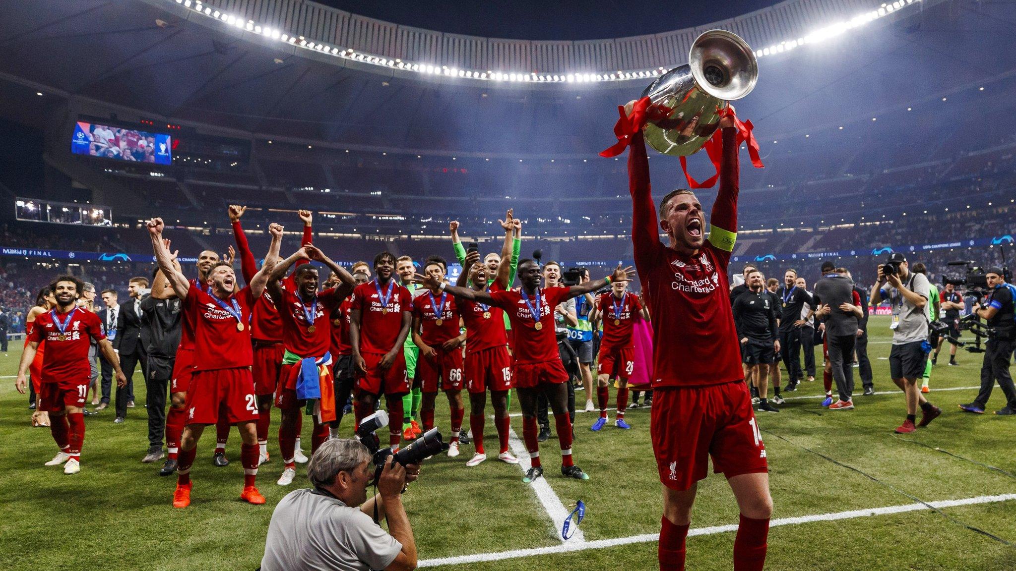 Madrid, Spain - 1 June: Jordan Henderson of Liverpool celebrates during the UEFA Champions League Final between Tottenham Hotspur and Liverpool at Estadio Wanda Metropolitano. (Photo by TF-Images/Getty Images)