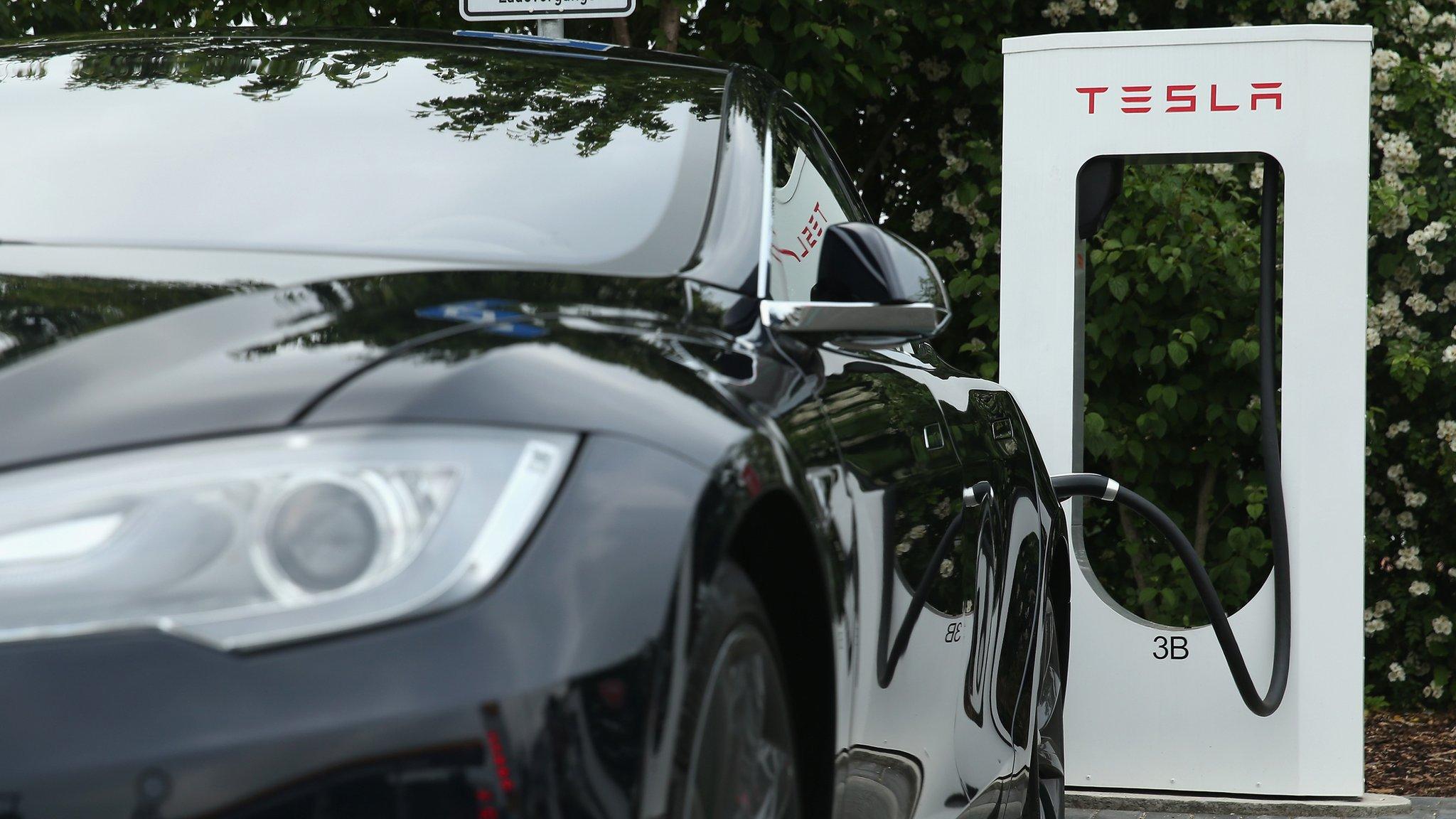 Tesla car at a charging station