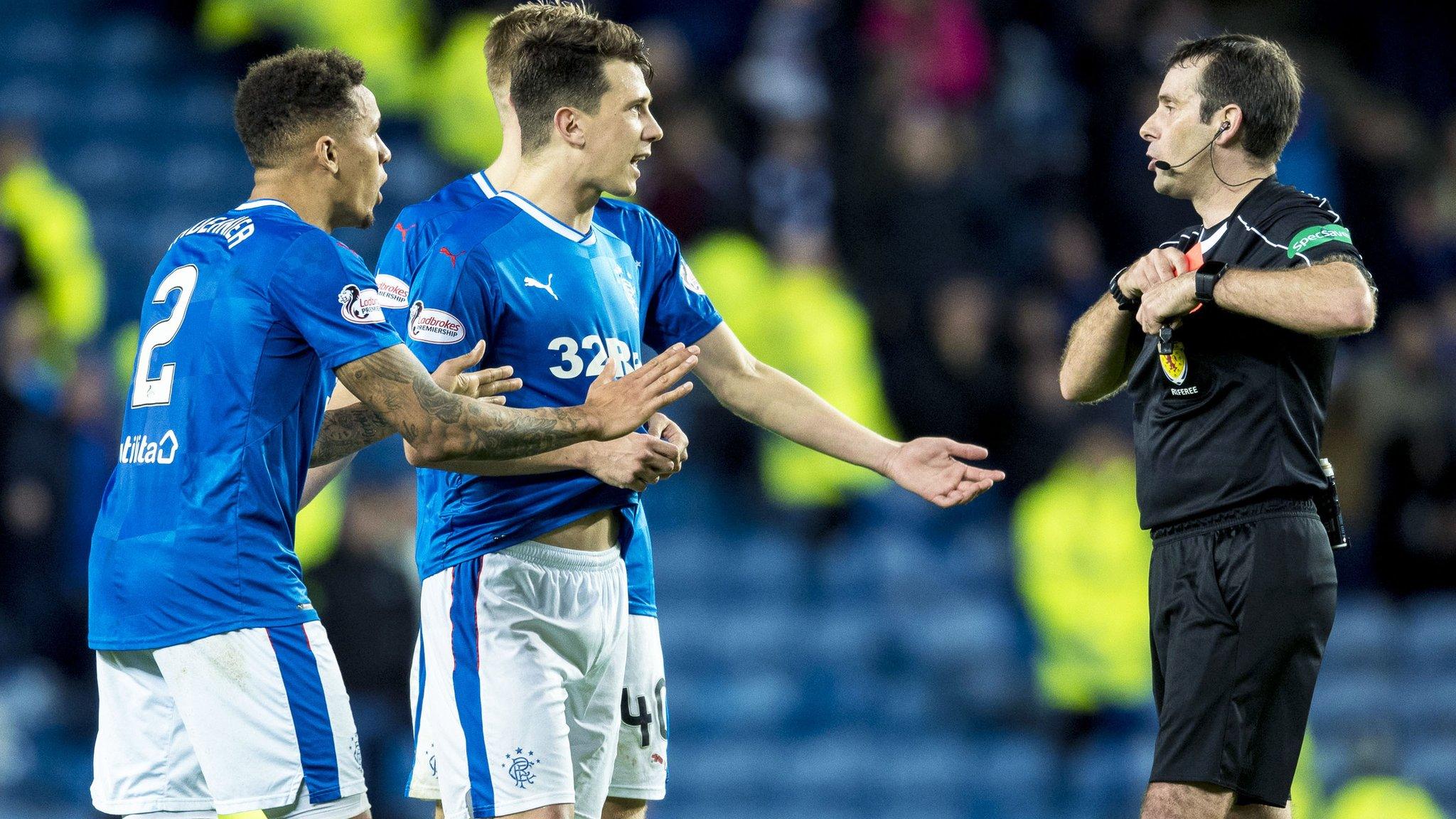 Rangers midfielder Ryan Jack is sent off by referee Alan Muir