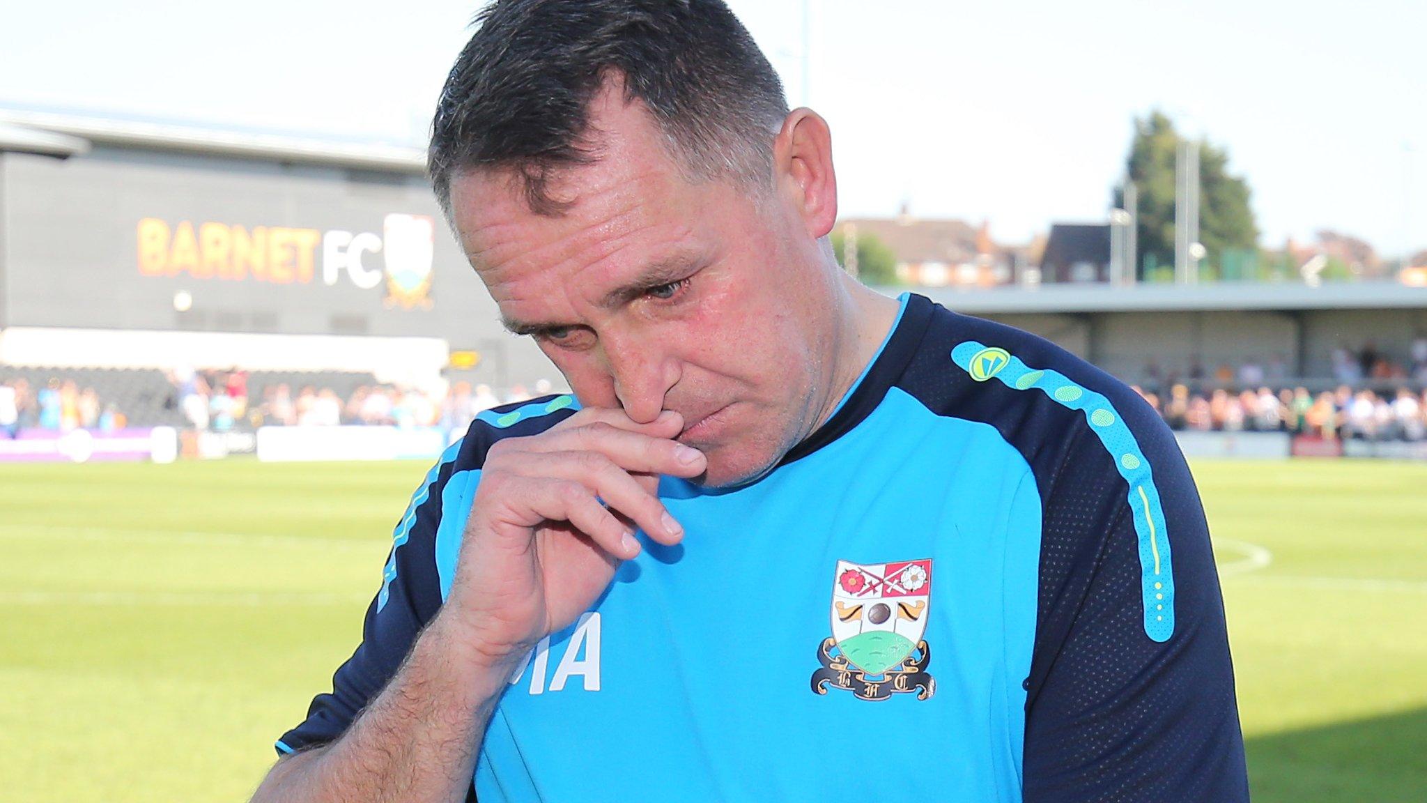 Martin Allen reacts to Barnet's relegation from League Two