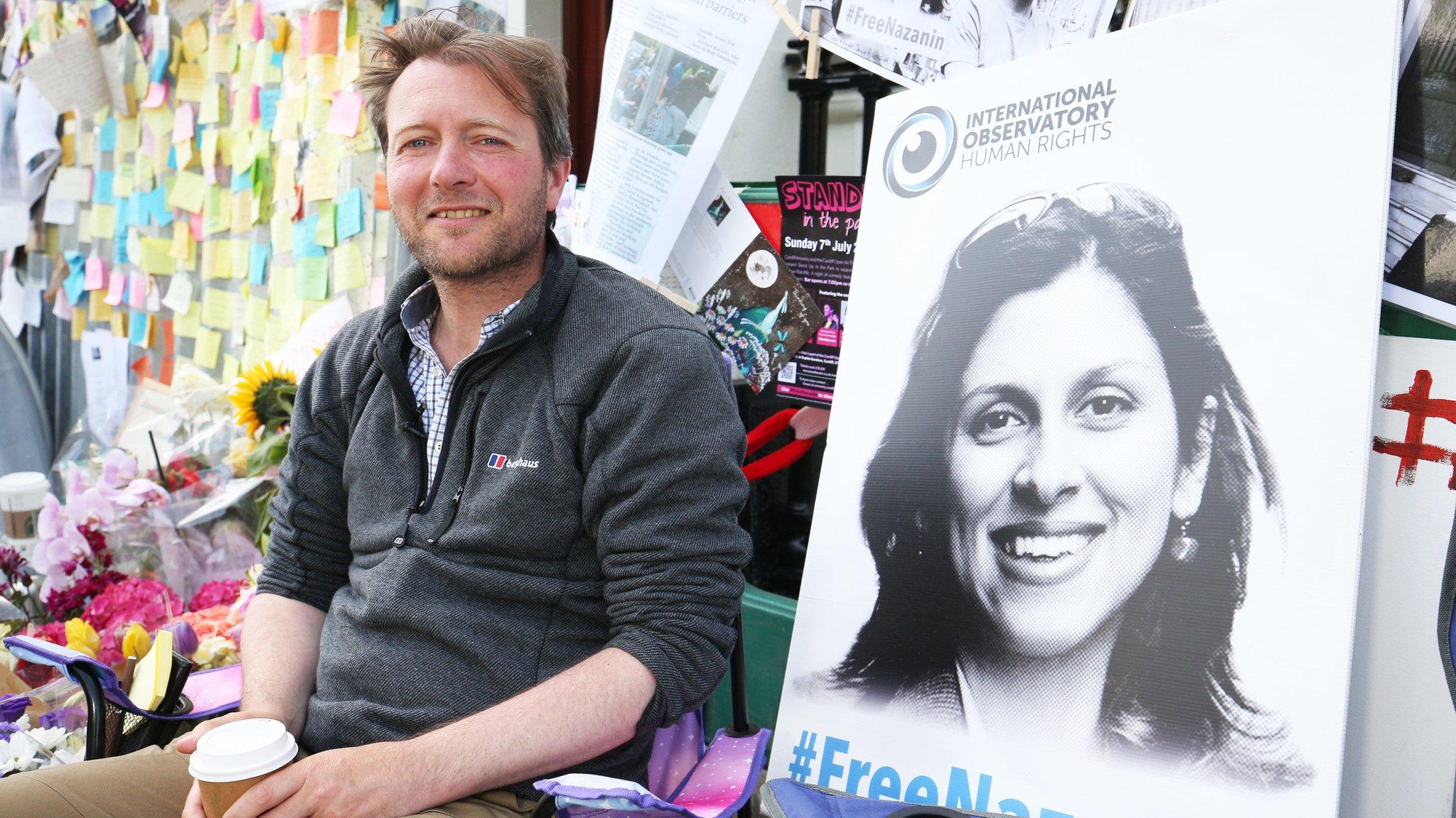 Richard Ratcliffe, the husband of detained Nazanin Zaghari Ratcliffe, outside the Iranian Embassy in Knightsbridge