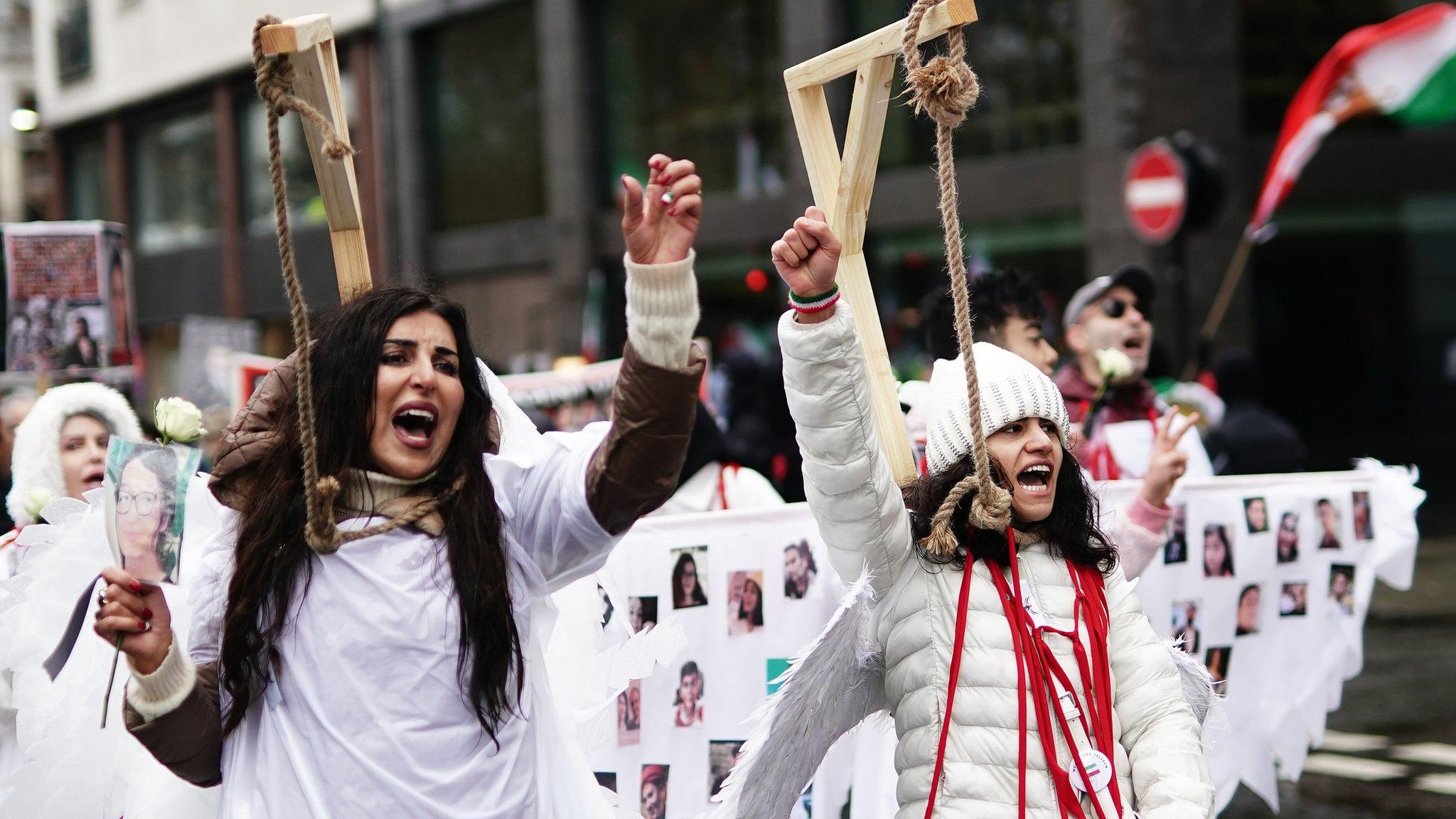 File photo showing demonstrators marching through London to protest against Iran's execution of protesters, on 8 January 2023