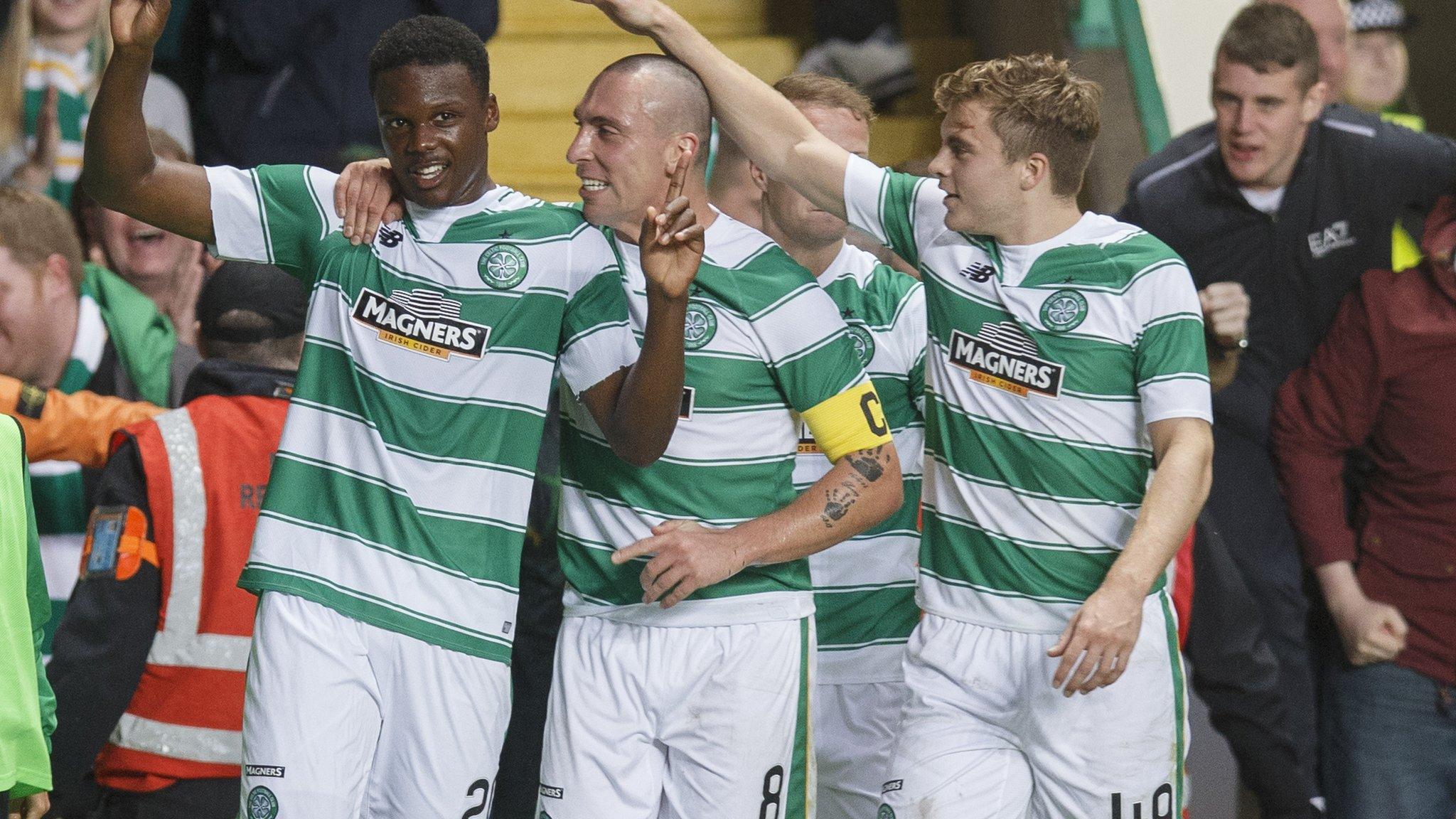 Dedryck Boyata (left) celebrates scoring for Celtic