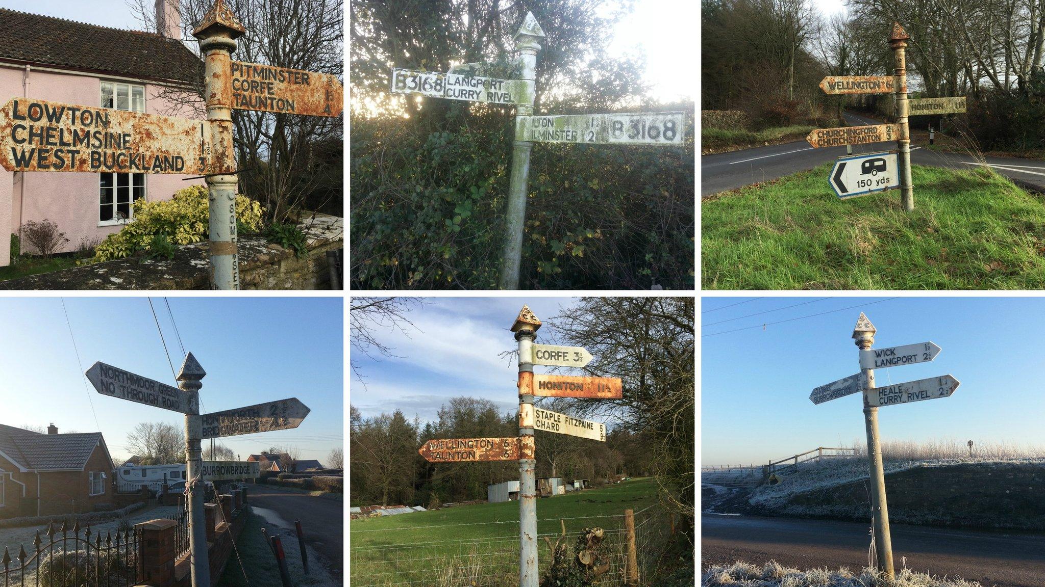 Rusting fingerposts in Somerset