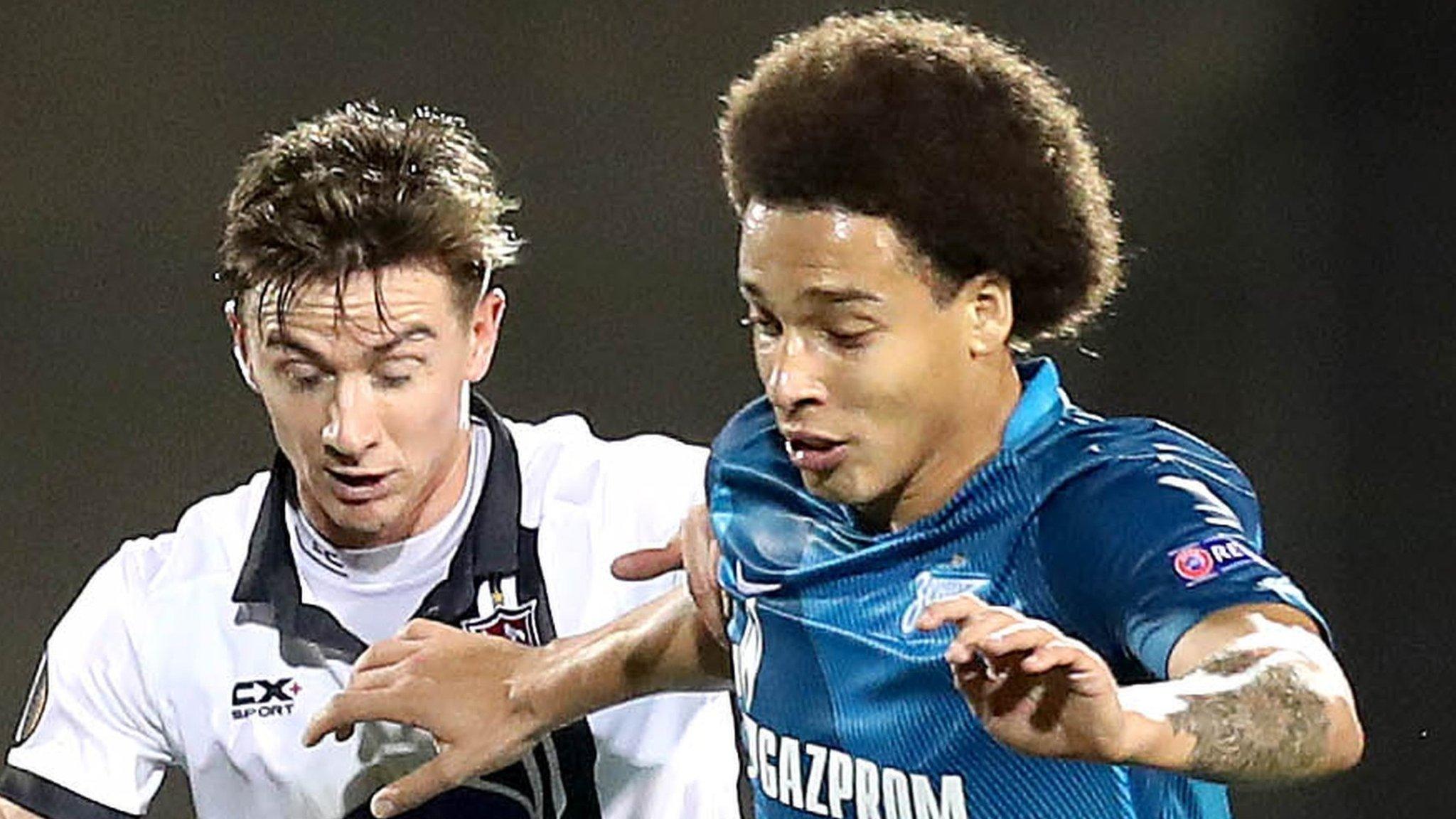 Dundalk's Ronan Finn battles with Zenit's Belgian star Axel Witsel