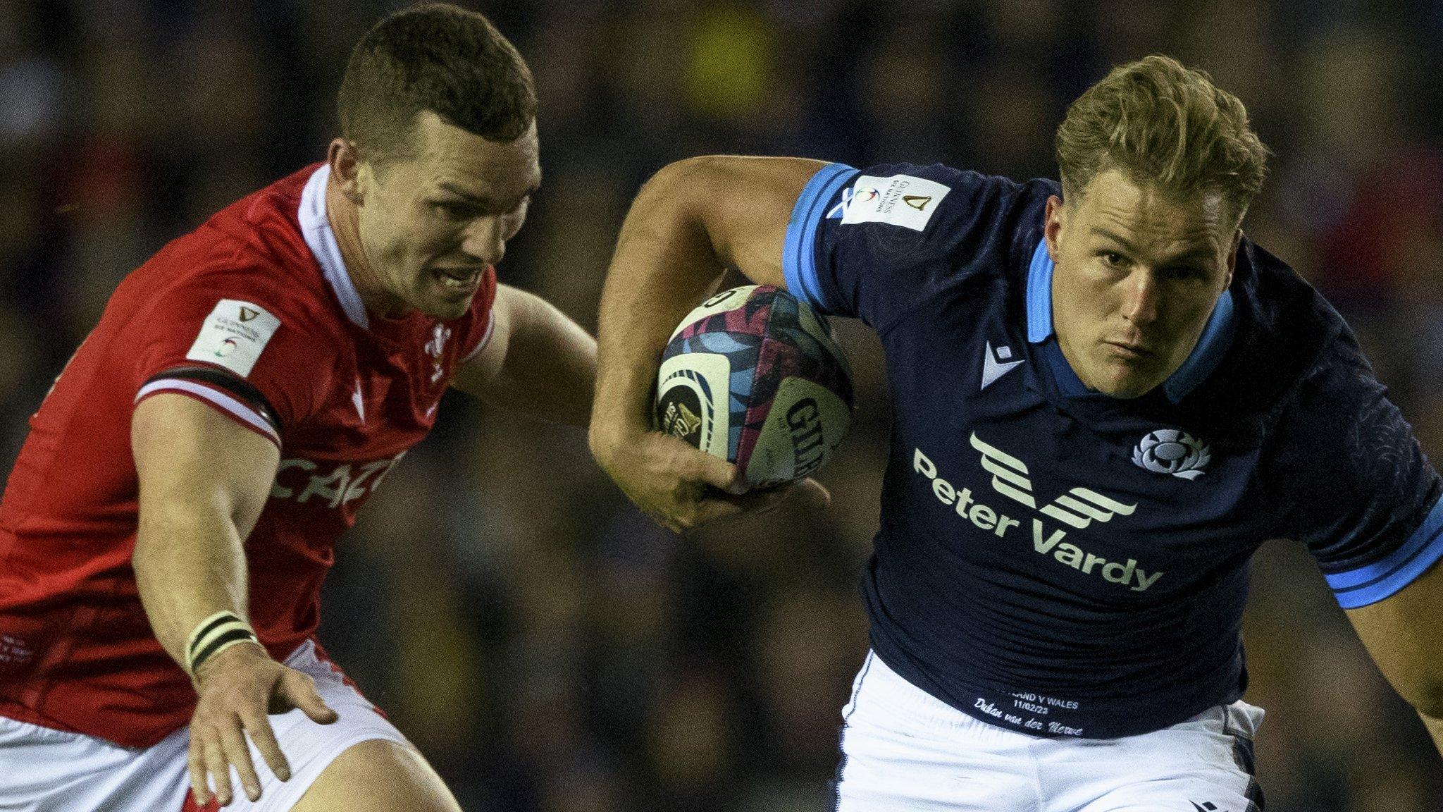 Duhan van der Merwe playing for Scotland against Wales