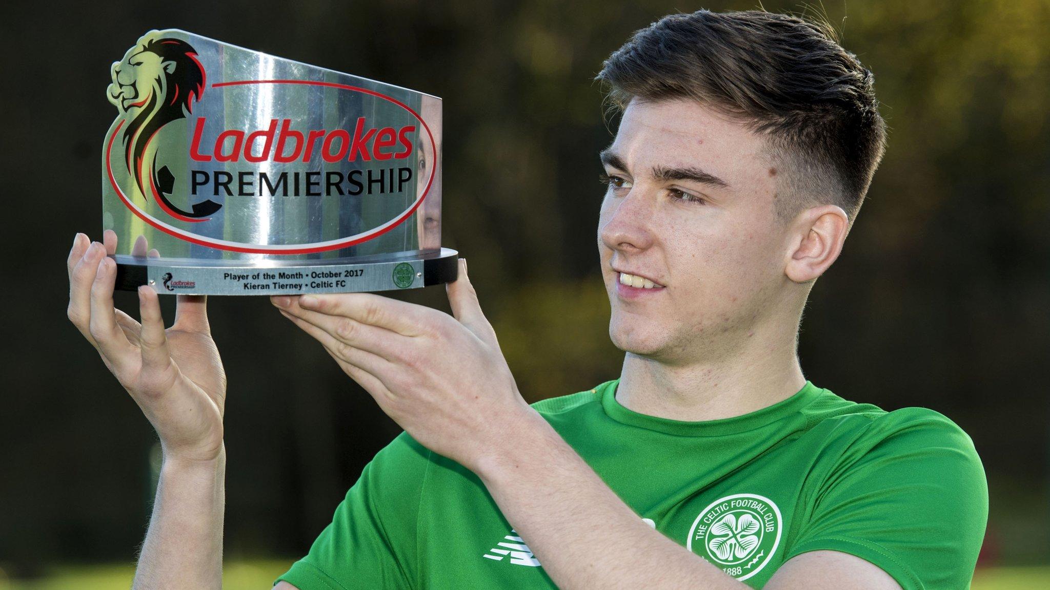 Celtic defender Kieran Tierney is the Scottish Premiership player of the month for October