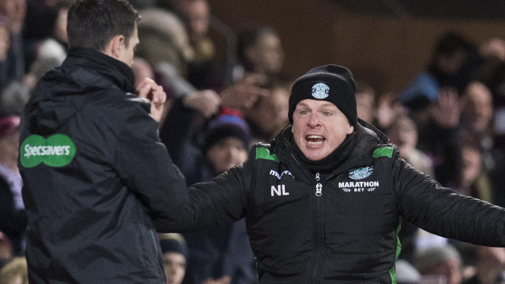 Neil Lennon reacts angrily to Oli Shaw's disallowed goal