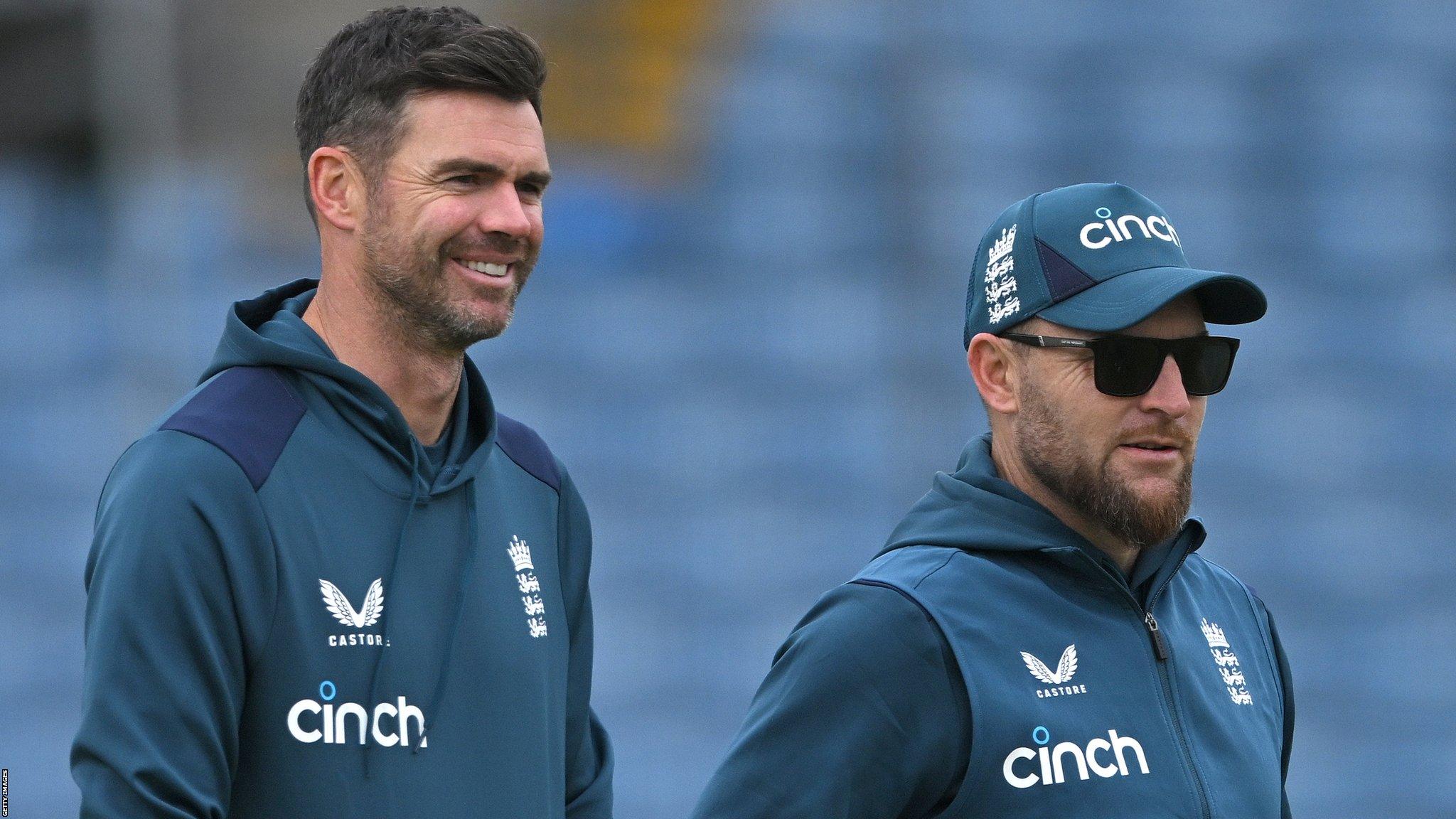 James Anderson with Brendon McCullum at England training