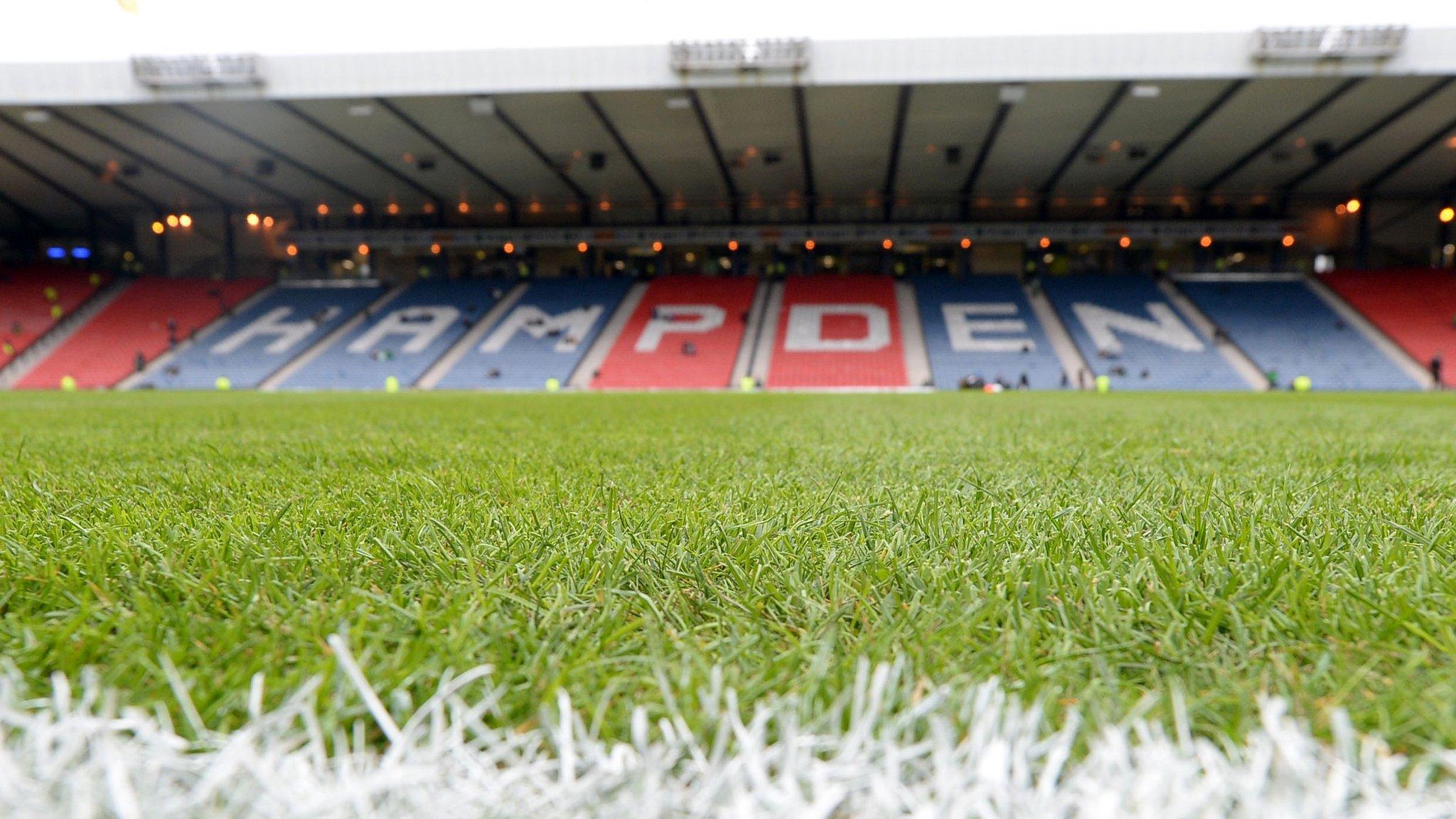 A close-up of the Hampden Park pitch