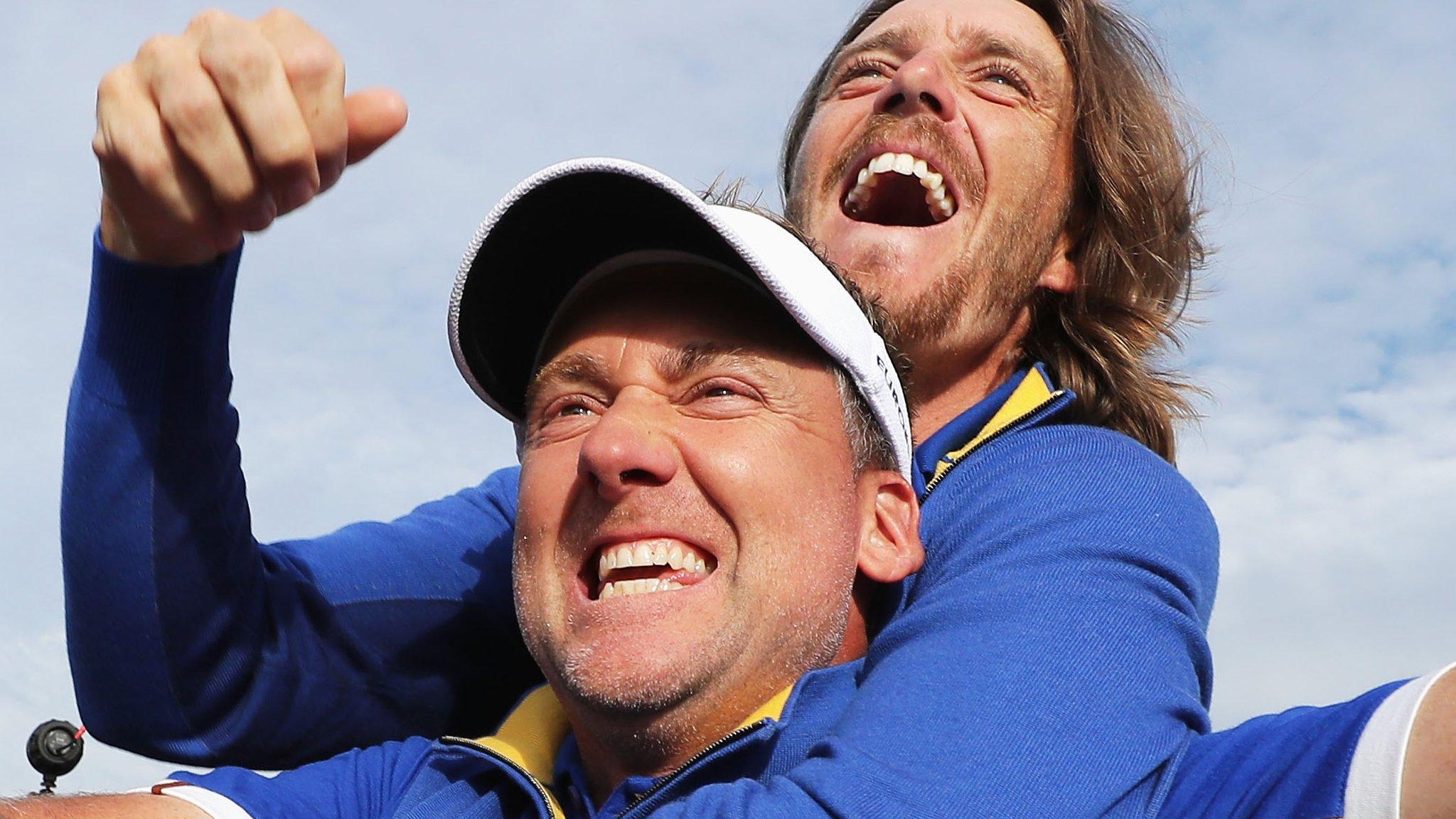 Ian Poulter and Tommy Fleetwood celebrate after Europe beat US to win Ryder Cup