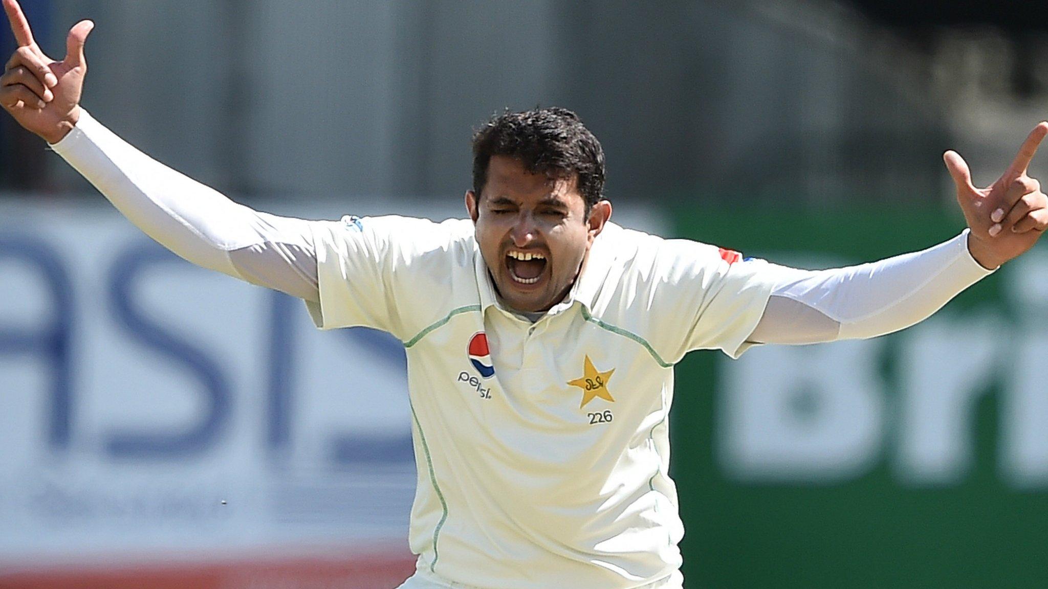 Pakistan bowler Mohammad Abbas celebrates taking the wicket of Ed Joyce in Ireland's first innings