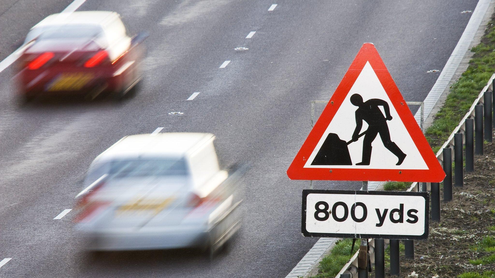 Roadworks sign on motorway