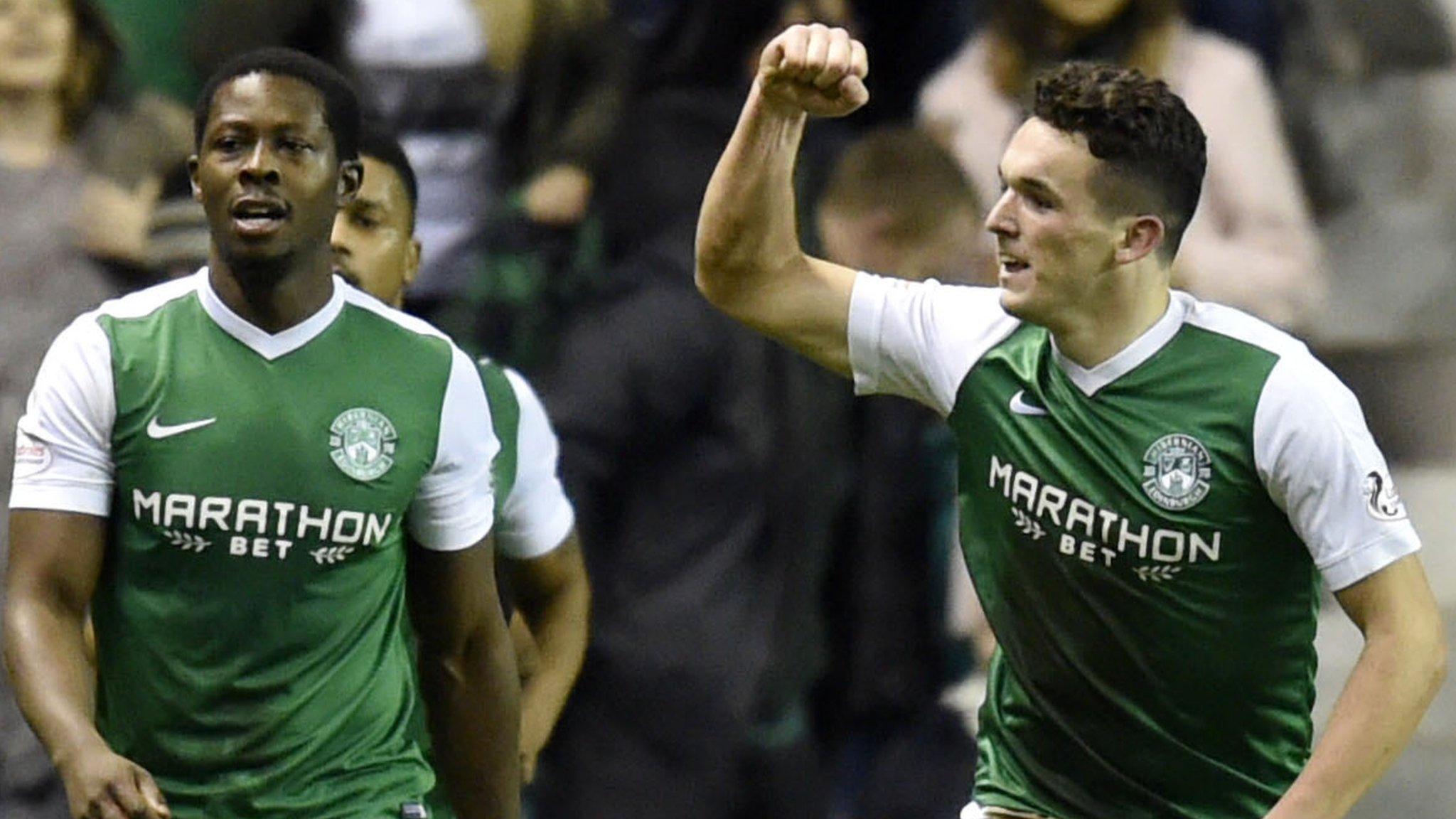 John McGinn celebrates scoring Hibs' third goal on his comeback