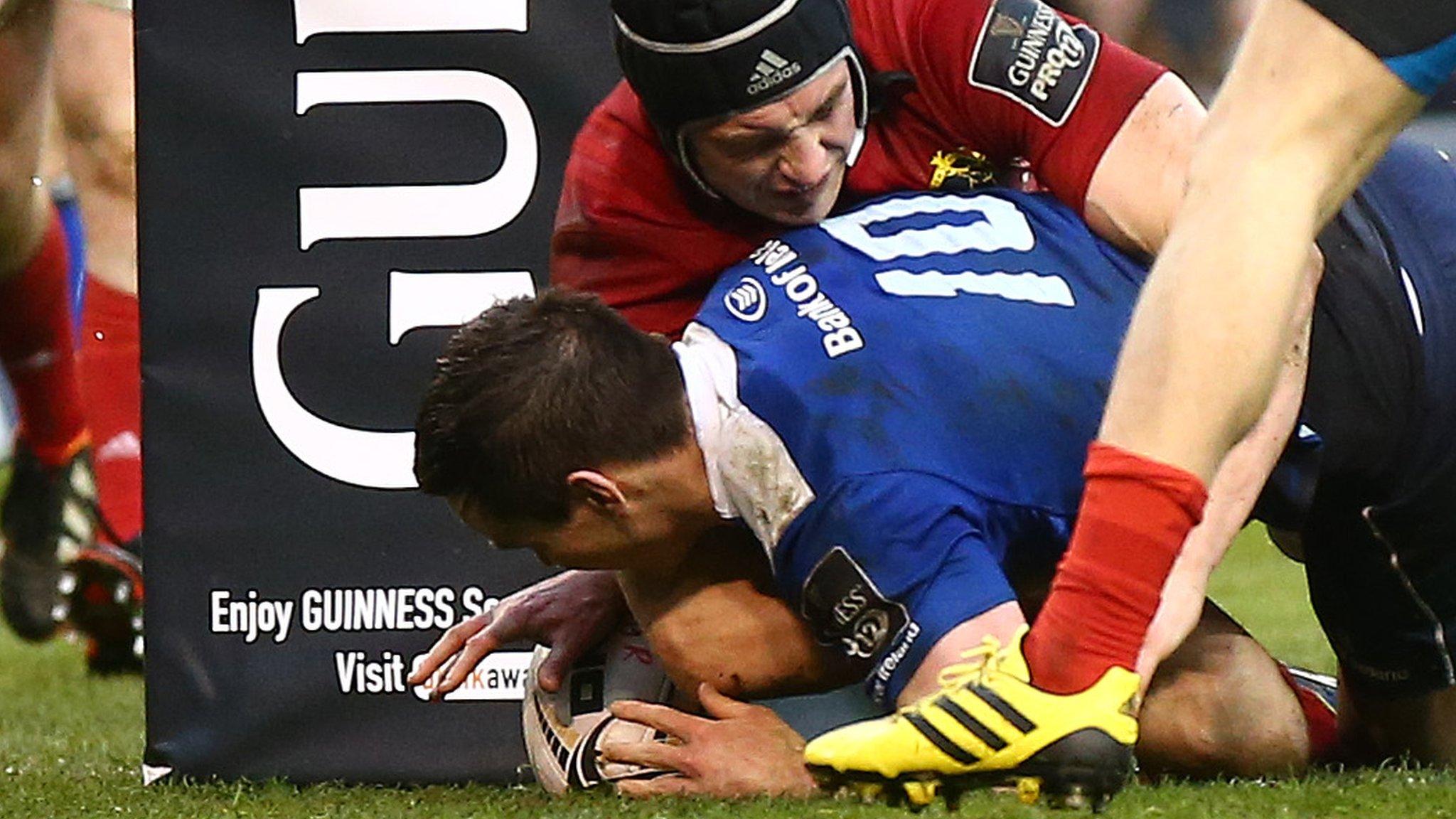 Johnny Sexton scores Leinster's first-half try despite Tommy O'Donnell's efforts