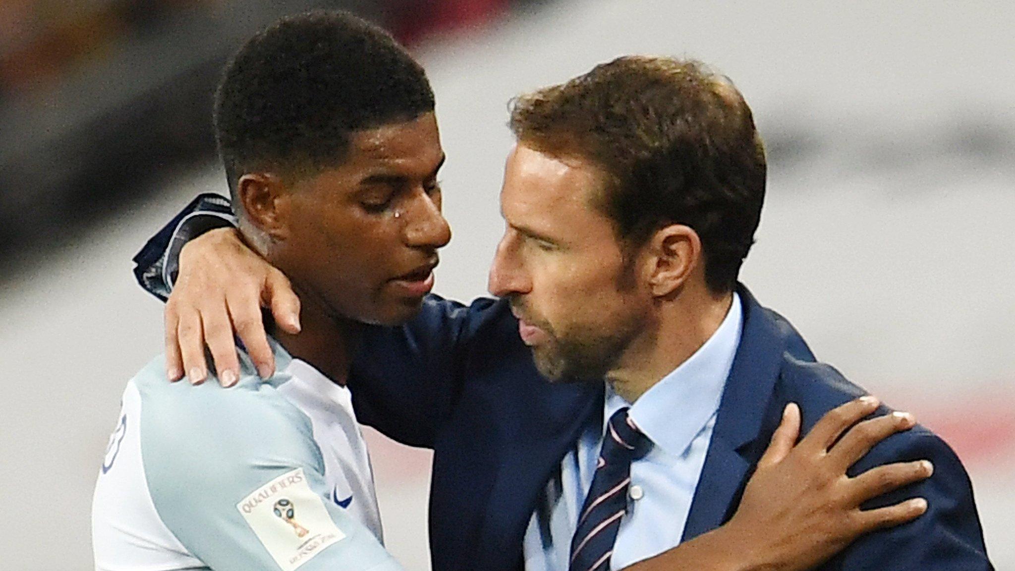 England's Marcus Rashford and Gareth Southgate