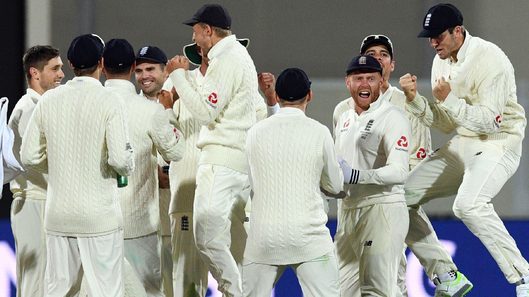 The wicket of Australia captain Steve Smith sparks joyous celebrations from the England fielders