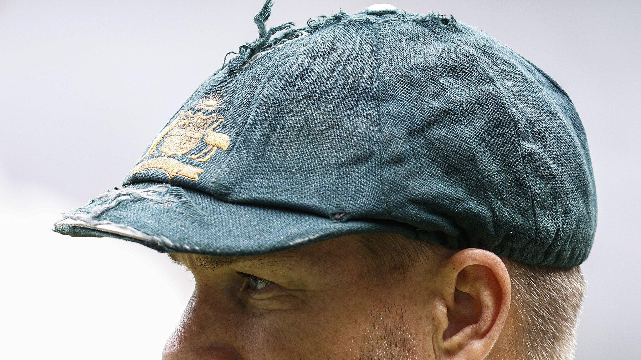 David Warner with the baggy green on his head