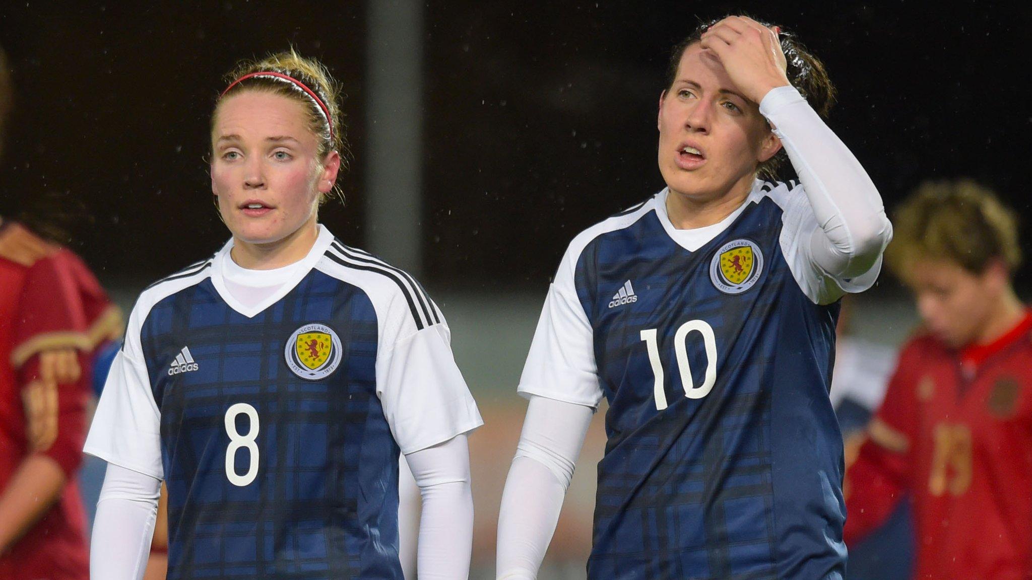 Scotland's Kim Little and Leanne Crichton look disappointed