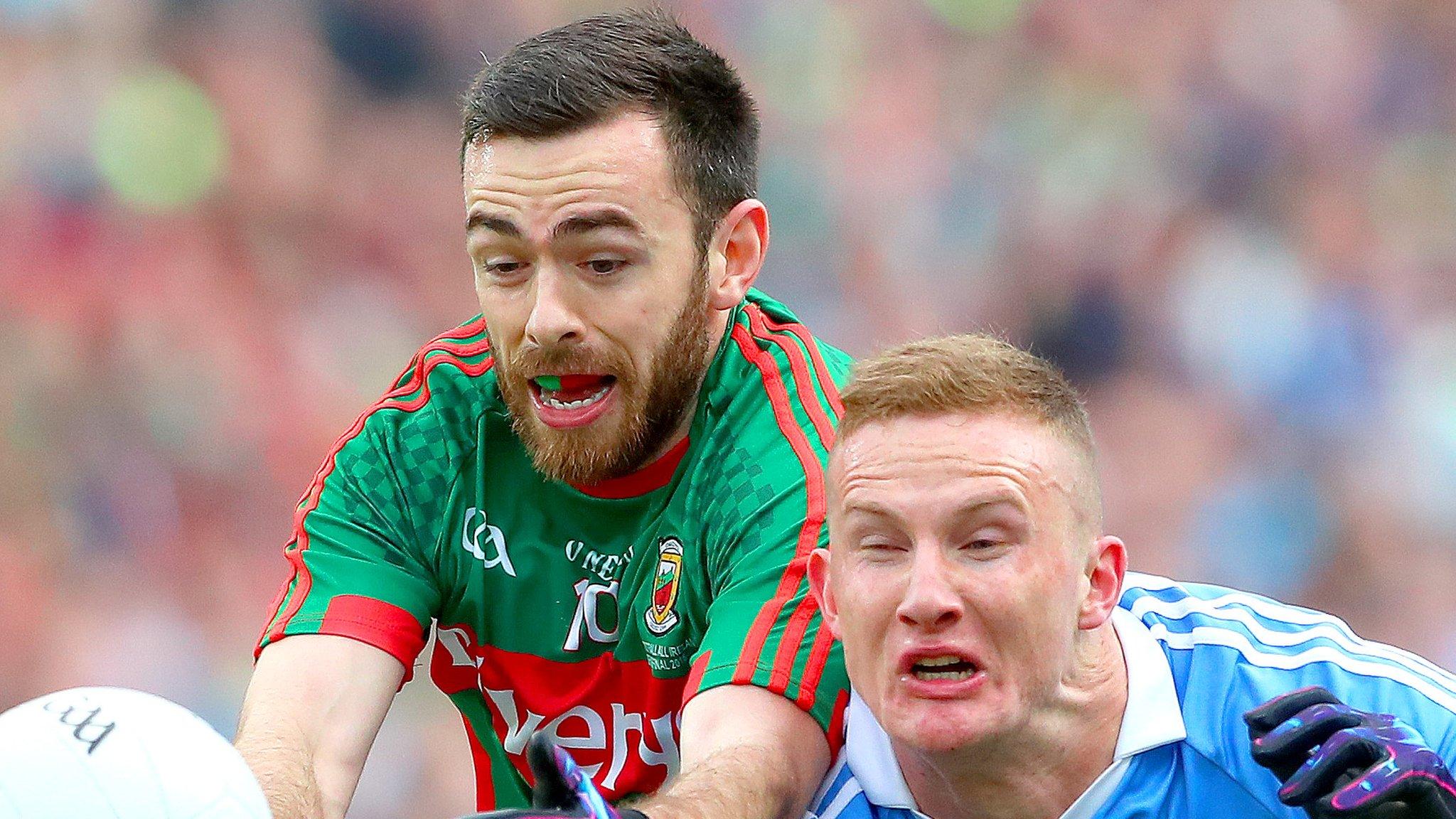 Mayo's Kevin McLoughlin battles with Dublin's Ciaran Kilkenny