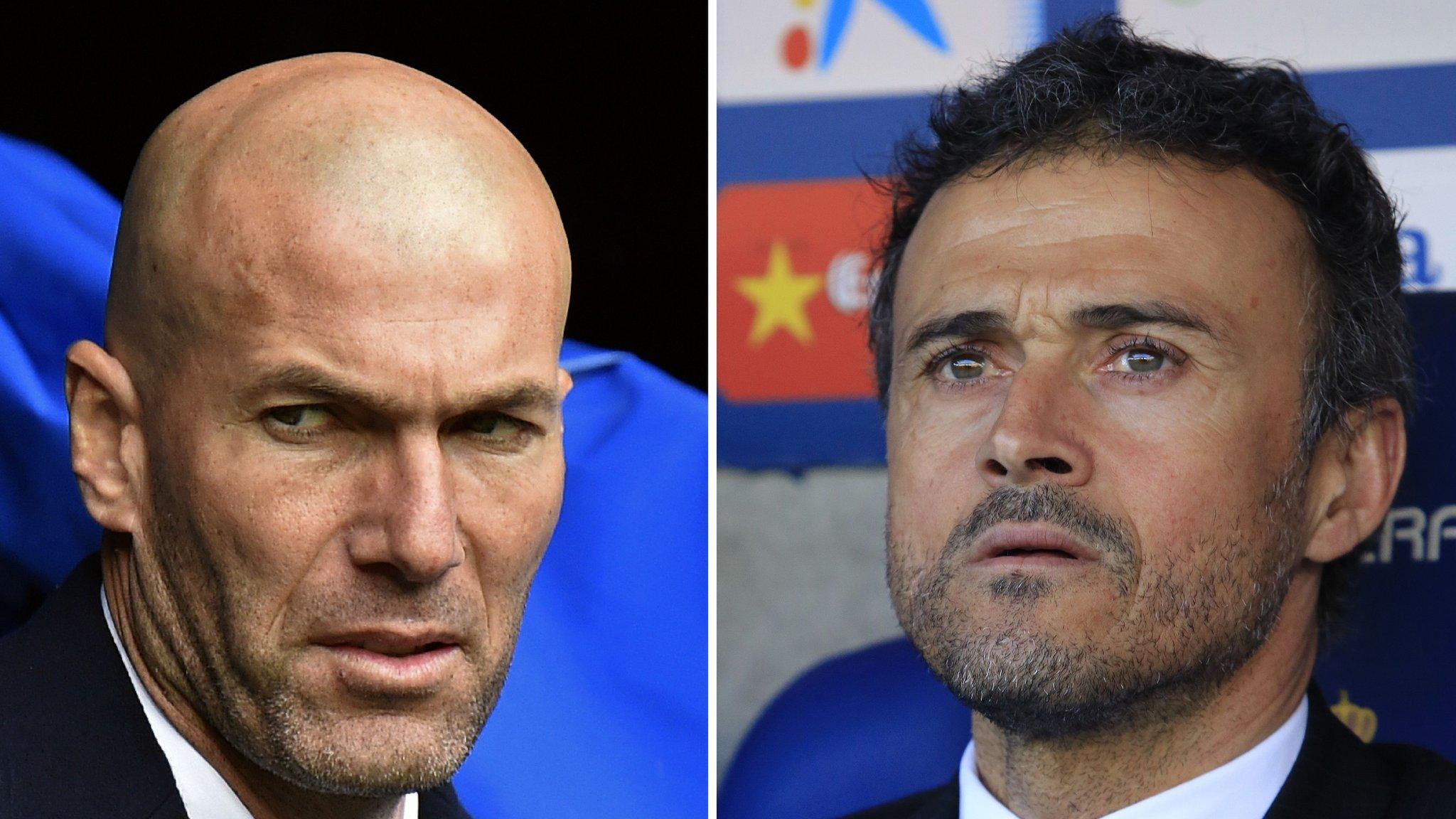 Real Madrid boss Zinedine Zidane (left) and Barcelona boss Luis Enrique