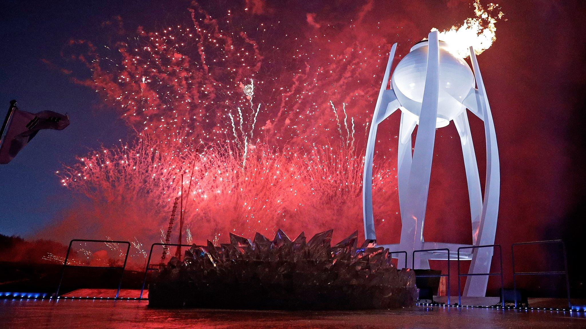 The cauldron inside the Olympic Stadium during the opening ceremony in Pyeongchang