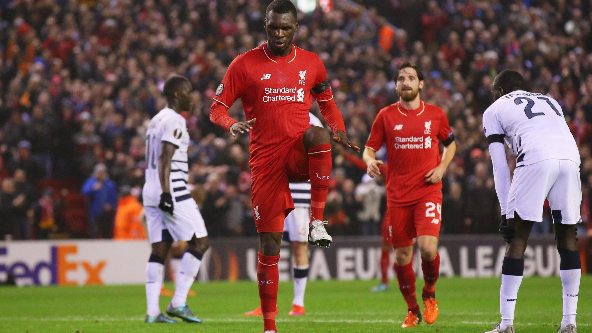 Liverpool striker Christian Benteke celebrates