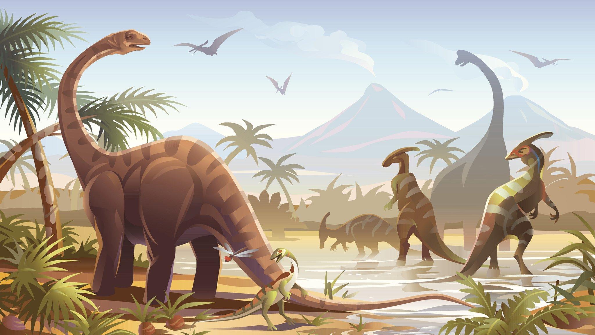 dinosaurs-near-volcano