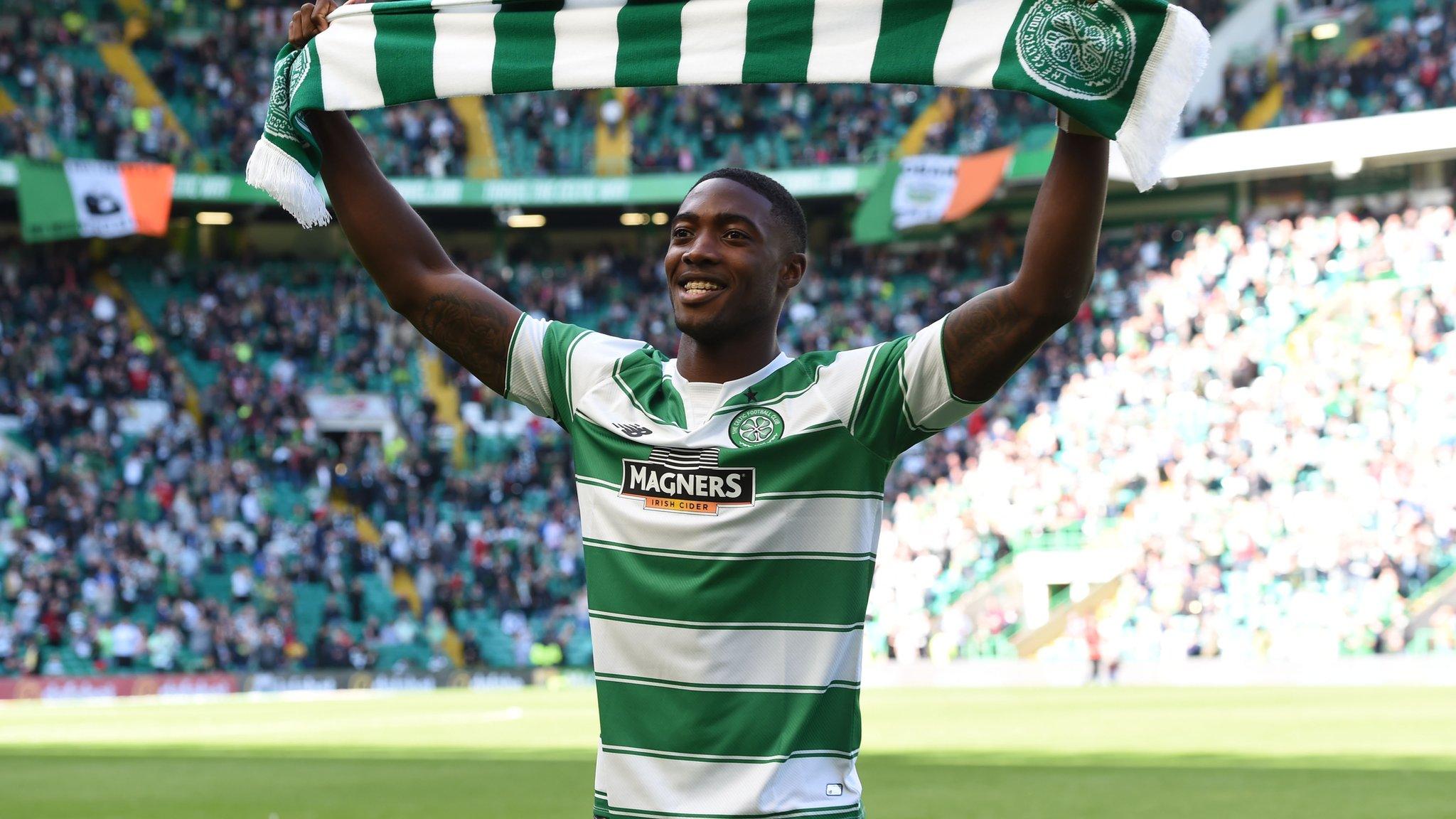 Tyler Blackett is presented to the Celtic Park crowd