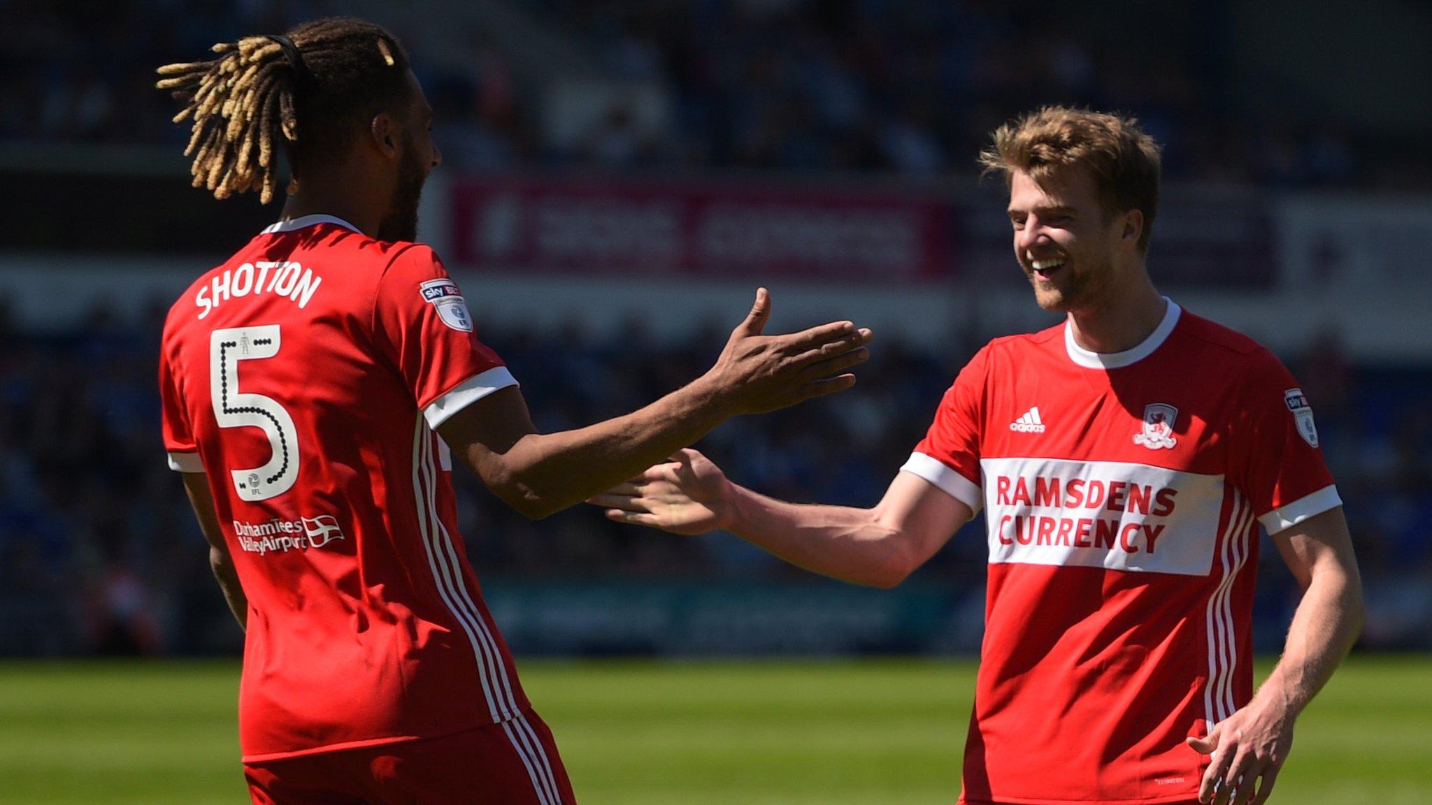 Patrick Bamford (right) celebrates scoring for Middlesbrough against Ipswich