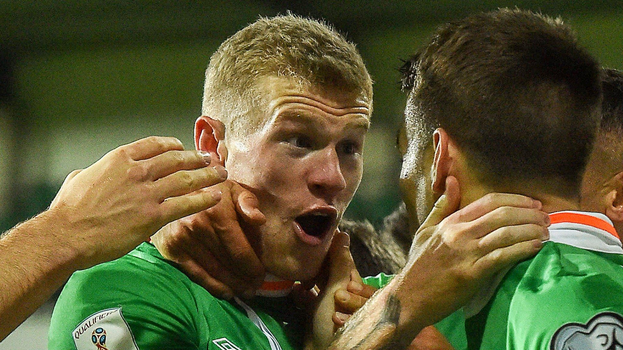 James McClean celebrates after scoring one of his two goals in Chisinau