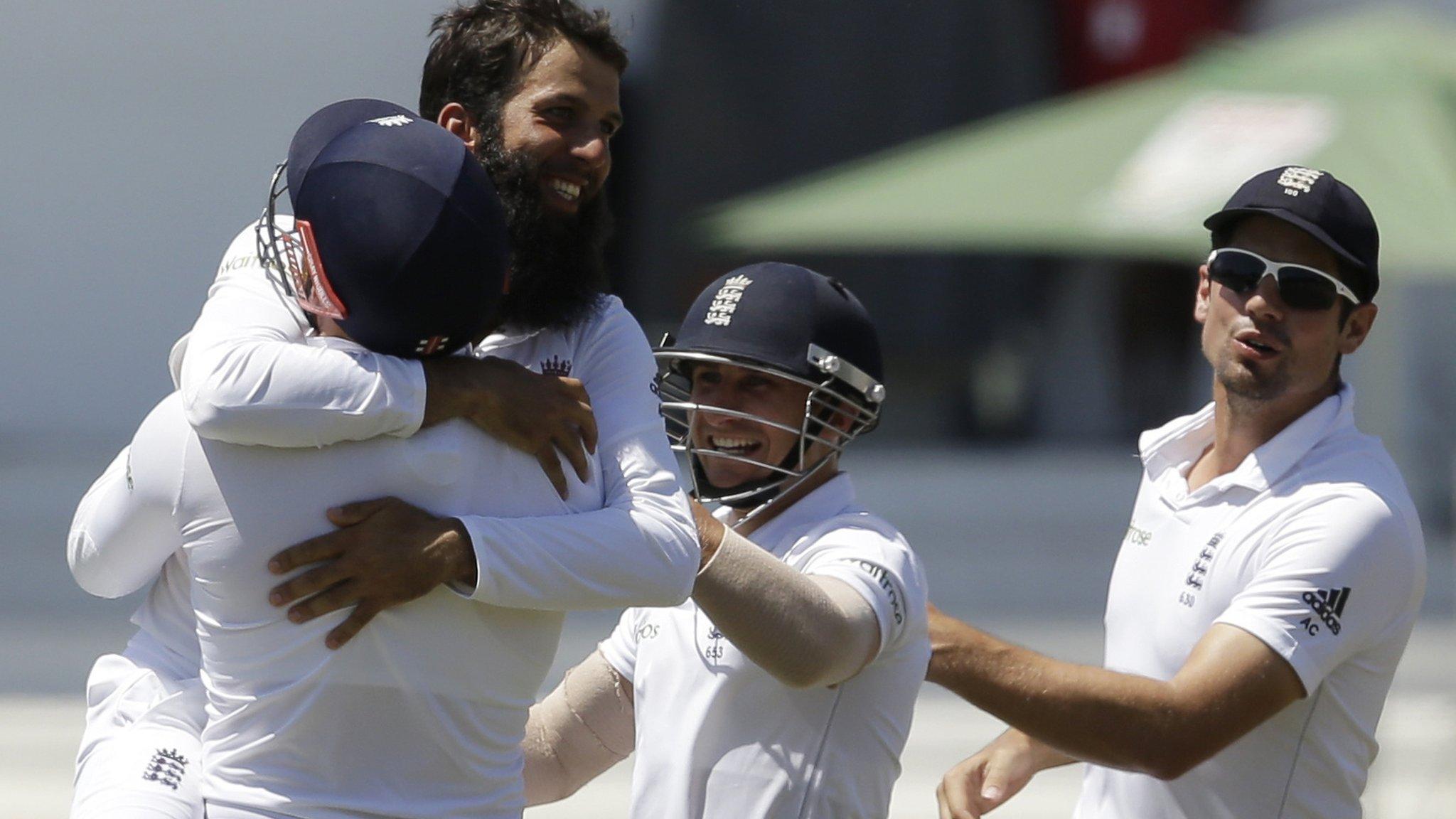 Moeen Ali celebrates the wicket of AB De Villiers