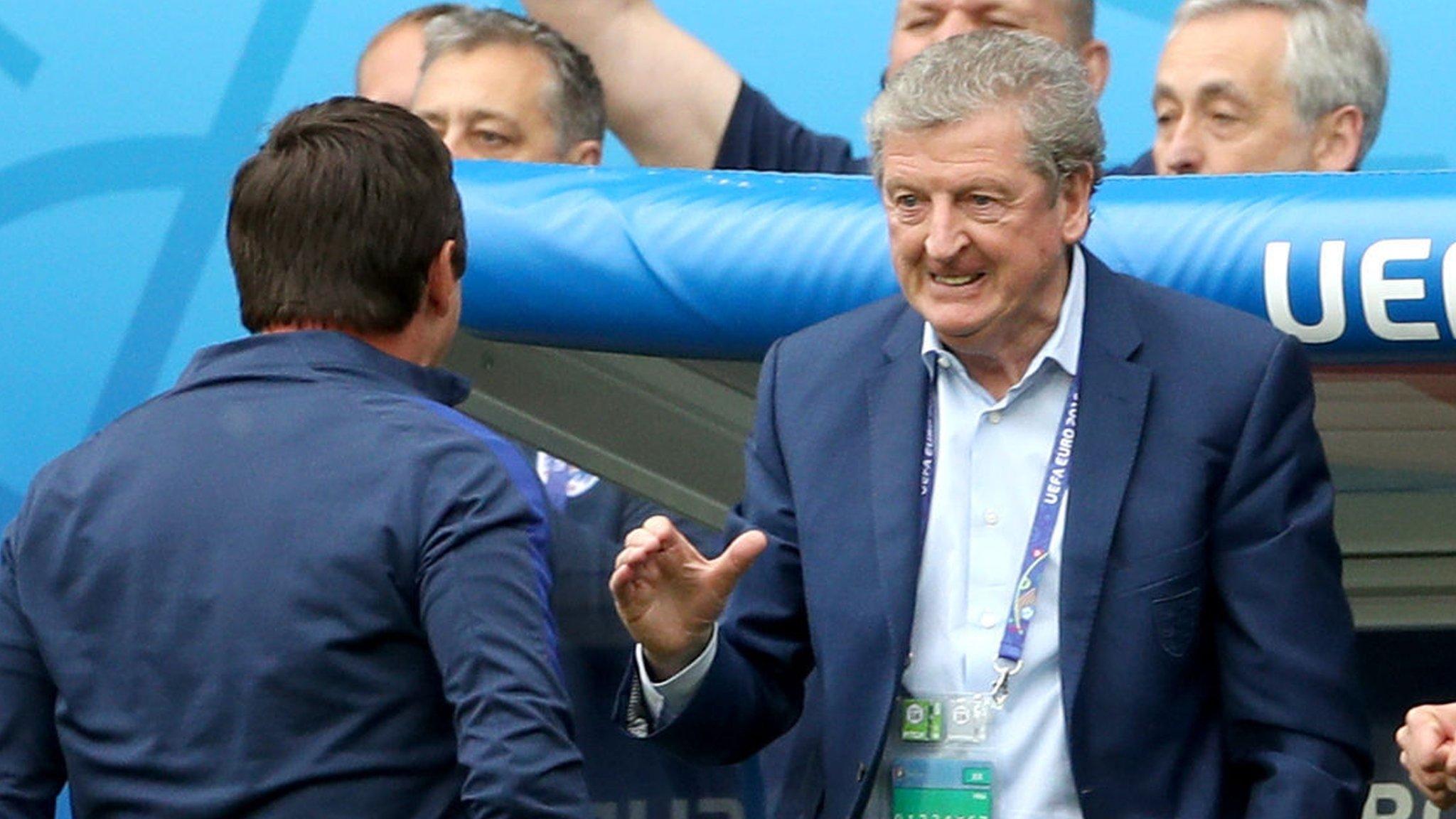 Roy Hodgson (right) celebrates with Gary Neville (left)