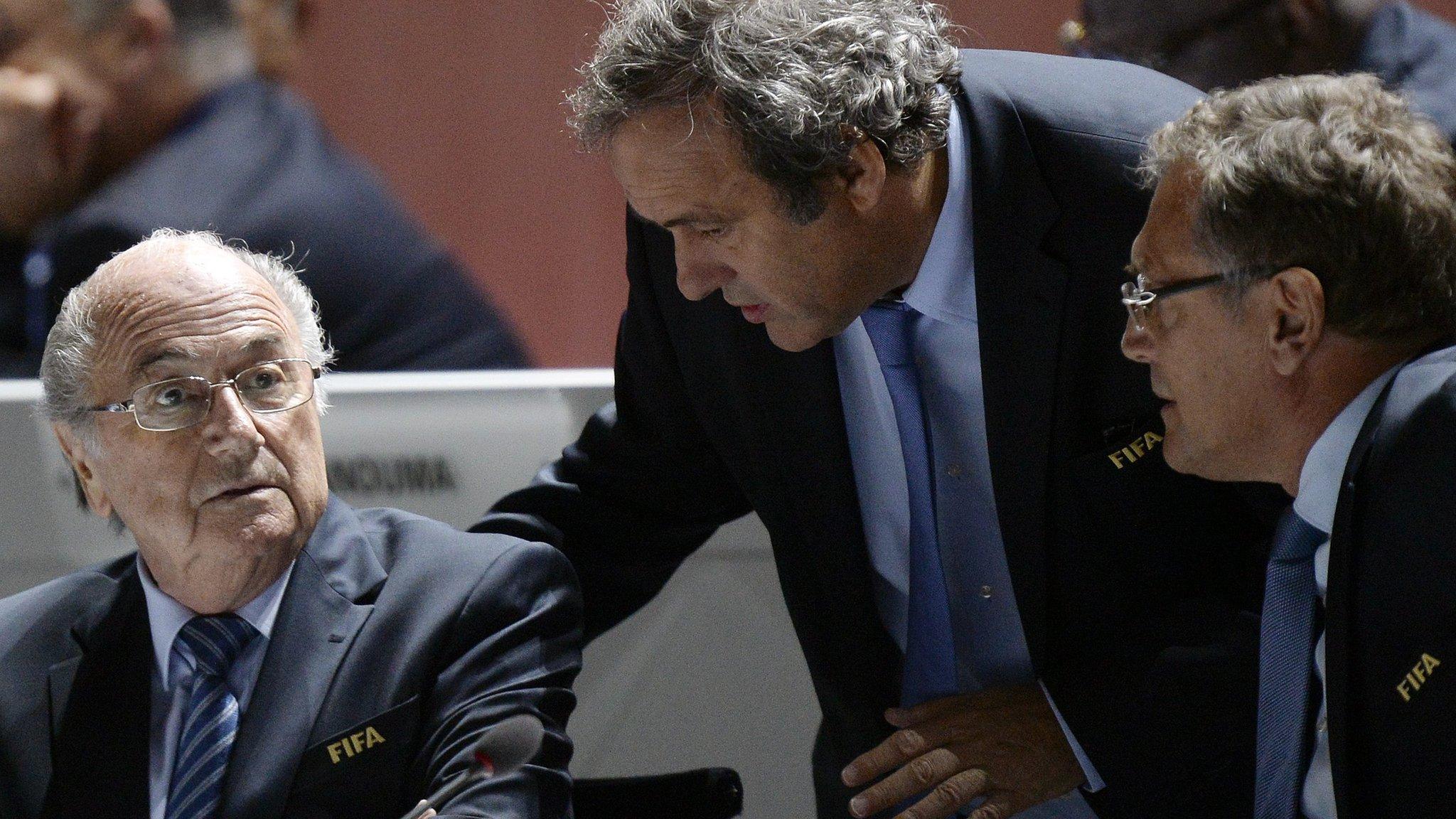 Sepp Blatter, Michel Platini and Jerome Valcke