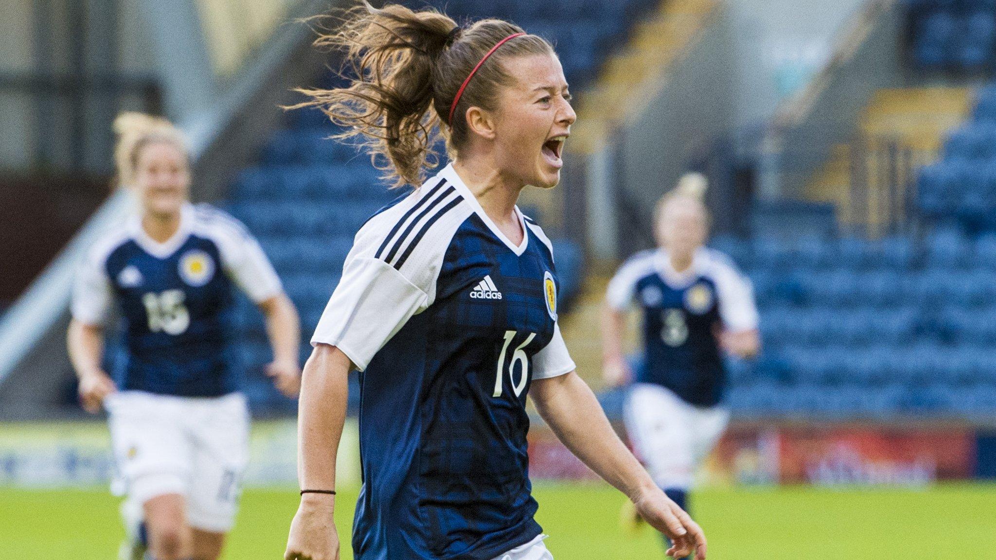 Christie Murray celebrates her late goal at Stark's Park